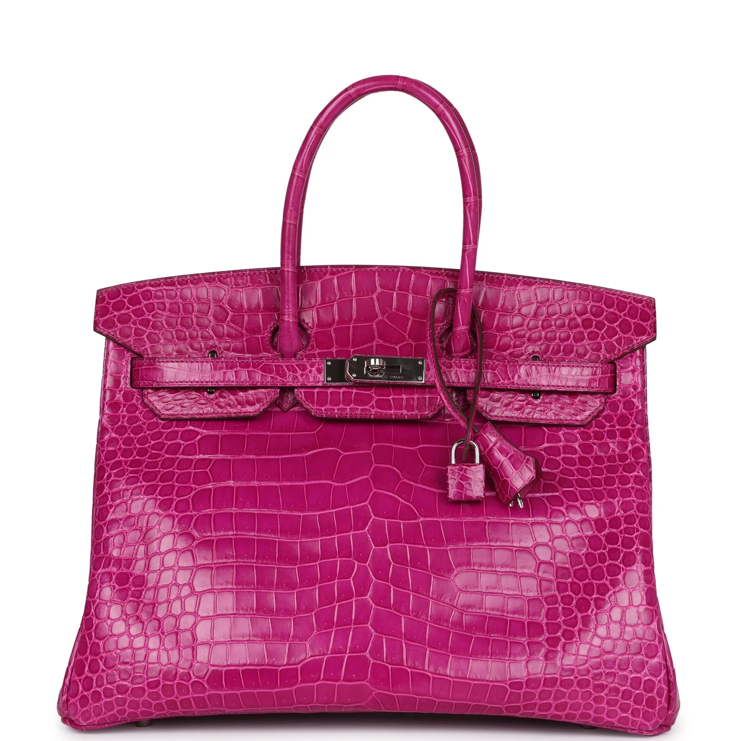 Pre-owned Hermes Birkin 35 Rose Scheherazade Shiny Porosus Crocodile Palladium Hardware