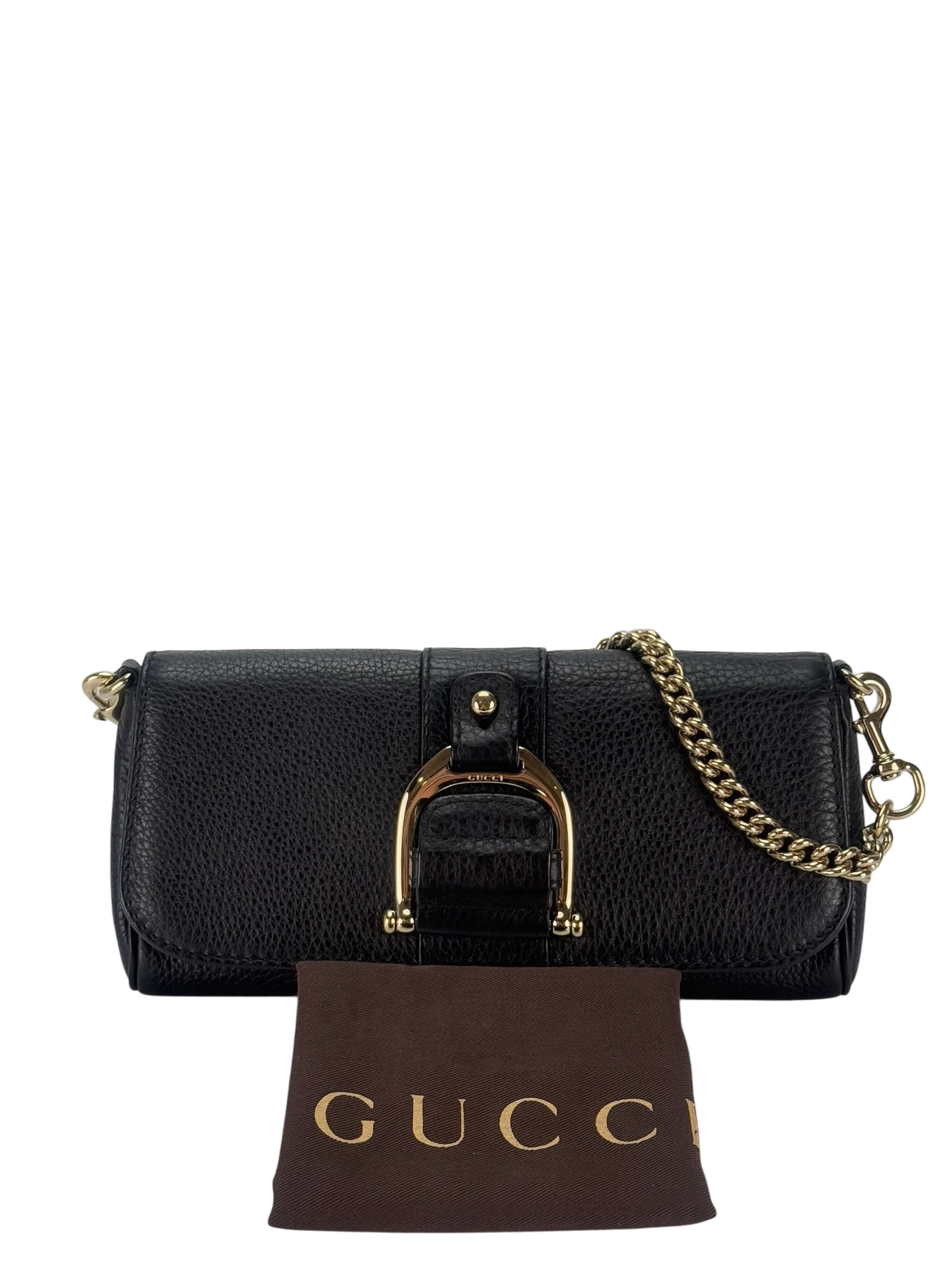 GUCCI - Black Calfskin Greenwich Evening Clutch Chain Shoulder Bag