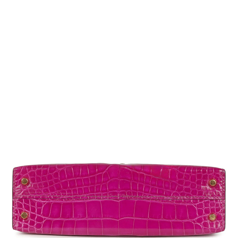 Pre-owned Hermes Kelly Sellier 20 Rose Scheherazade Shiny Alligator Gold Hardware