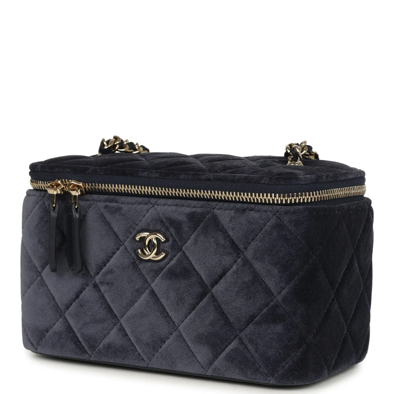 Chanel Small Crystal Pearl Crush Vanity Case Gris Fonce Velvet Light Gold Hardware