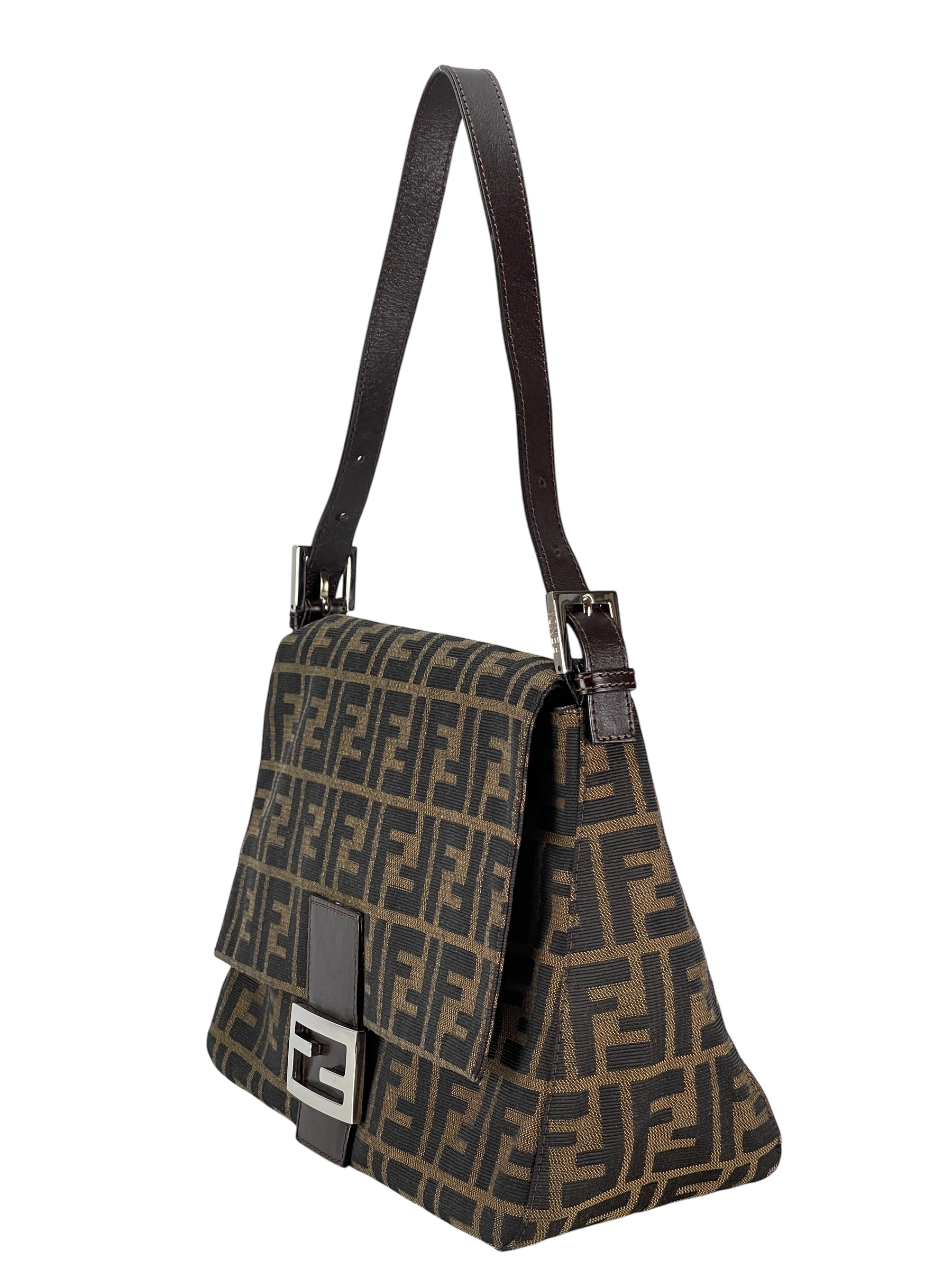 FENDI - Brown Zucca Mamma Baguette Handbag Silver Hardware