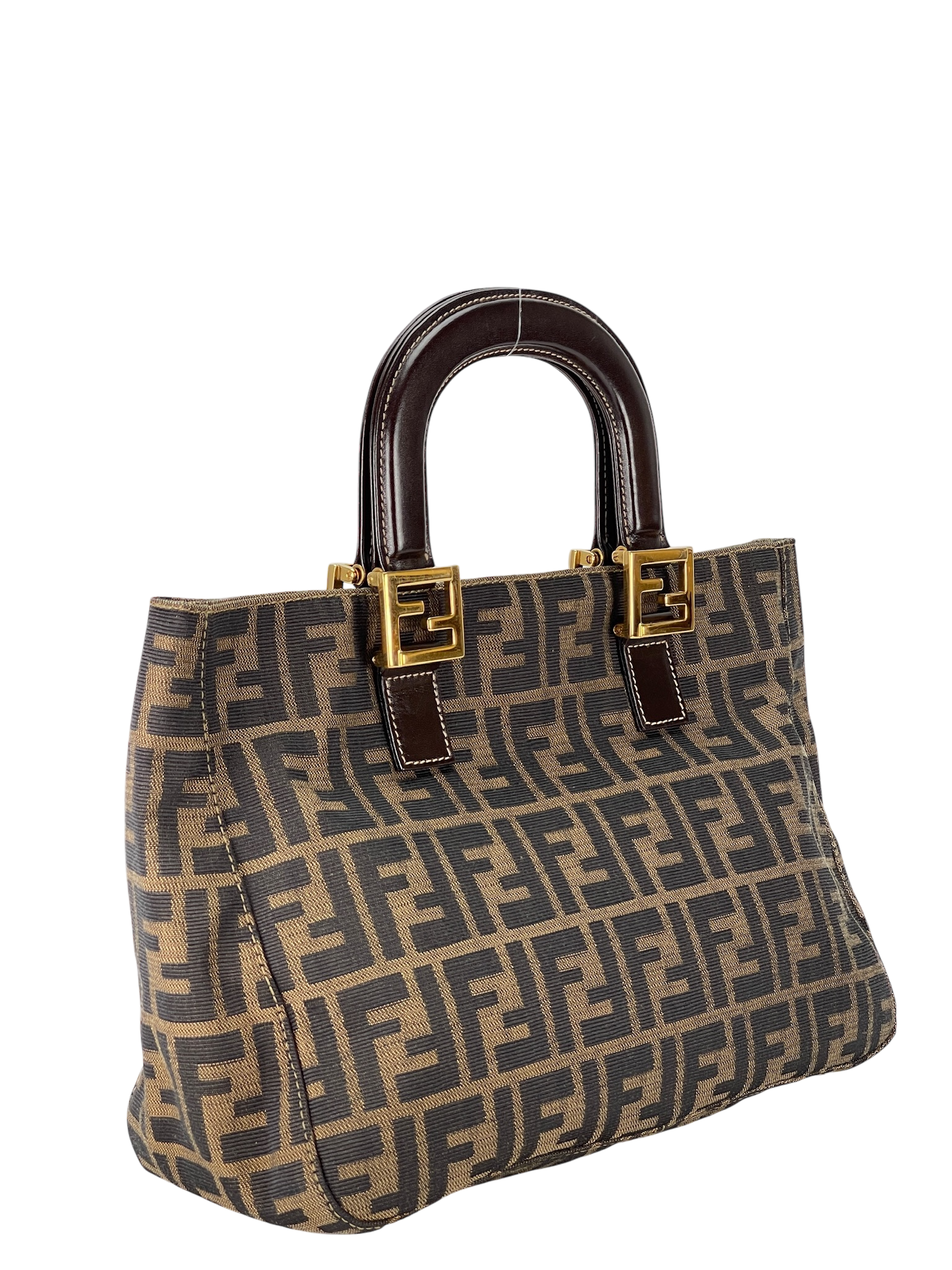 FENDI - Brown Zucca Tote Handbag Gold Hardware