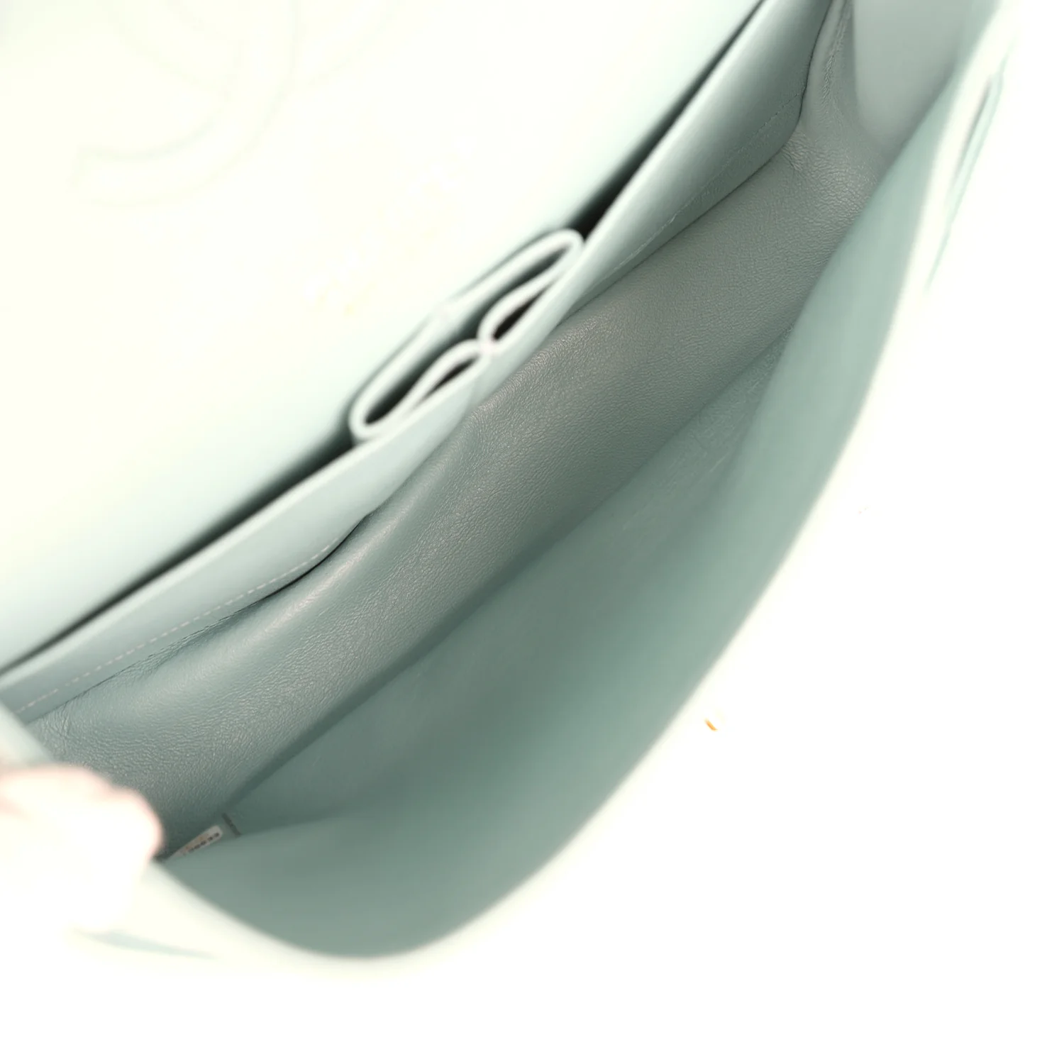 Pre-owned Chanel Medium Classic Double Flap Bag Light Blue Caviar Silver Hardware