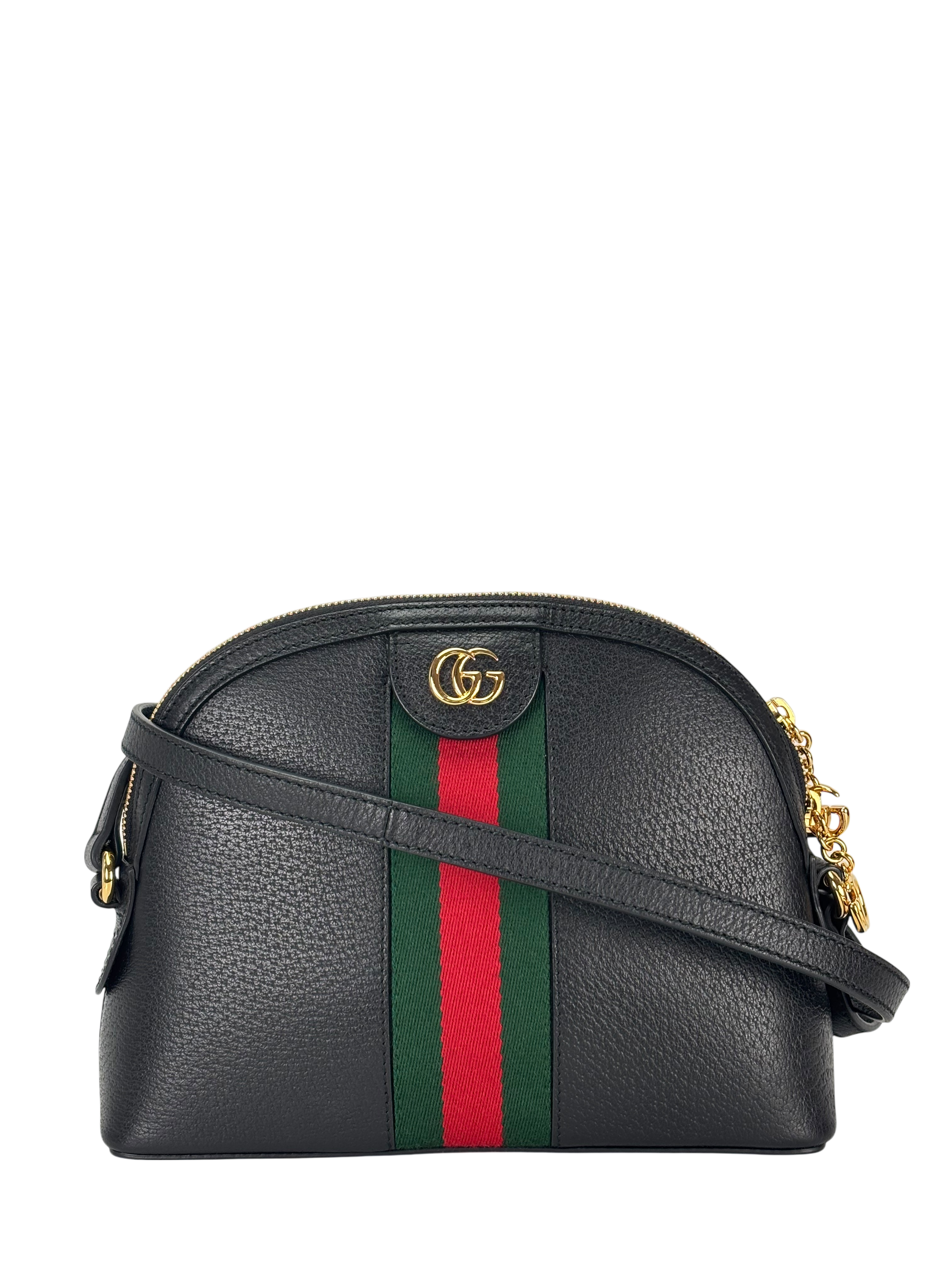 GUCCI - Leather Calfskin GG Web Small Ophidia Dome Shoulder Bag Black
