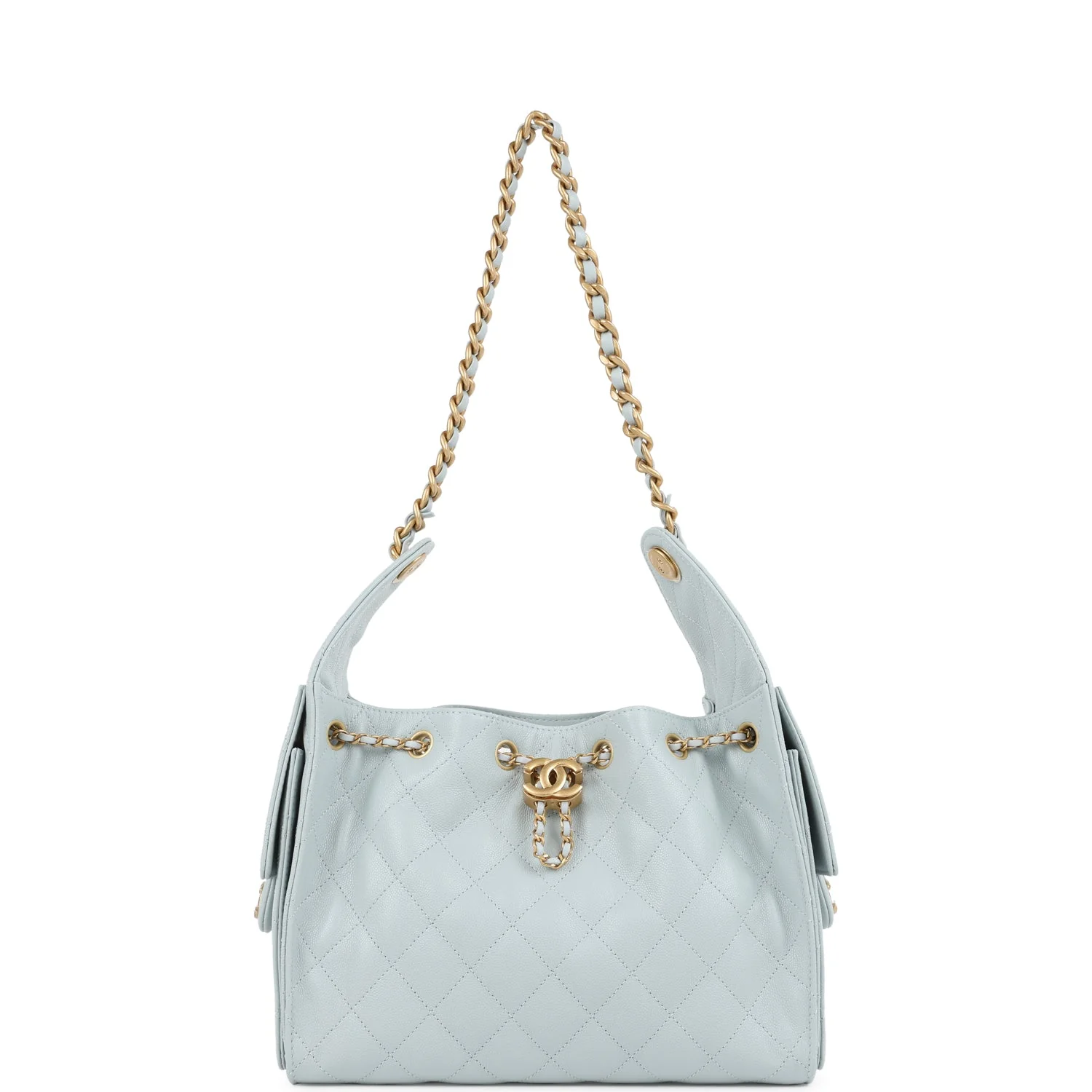 Chanel Small 25 Hobo Bag Light Blue Caviar Antique Gold Hardware