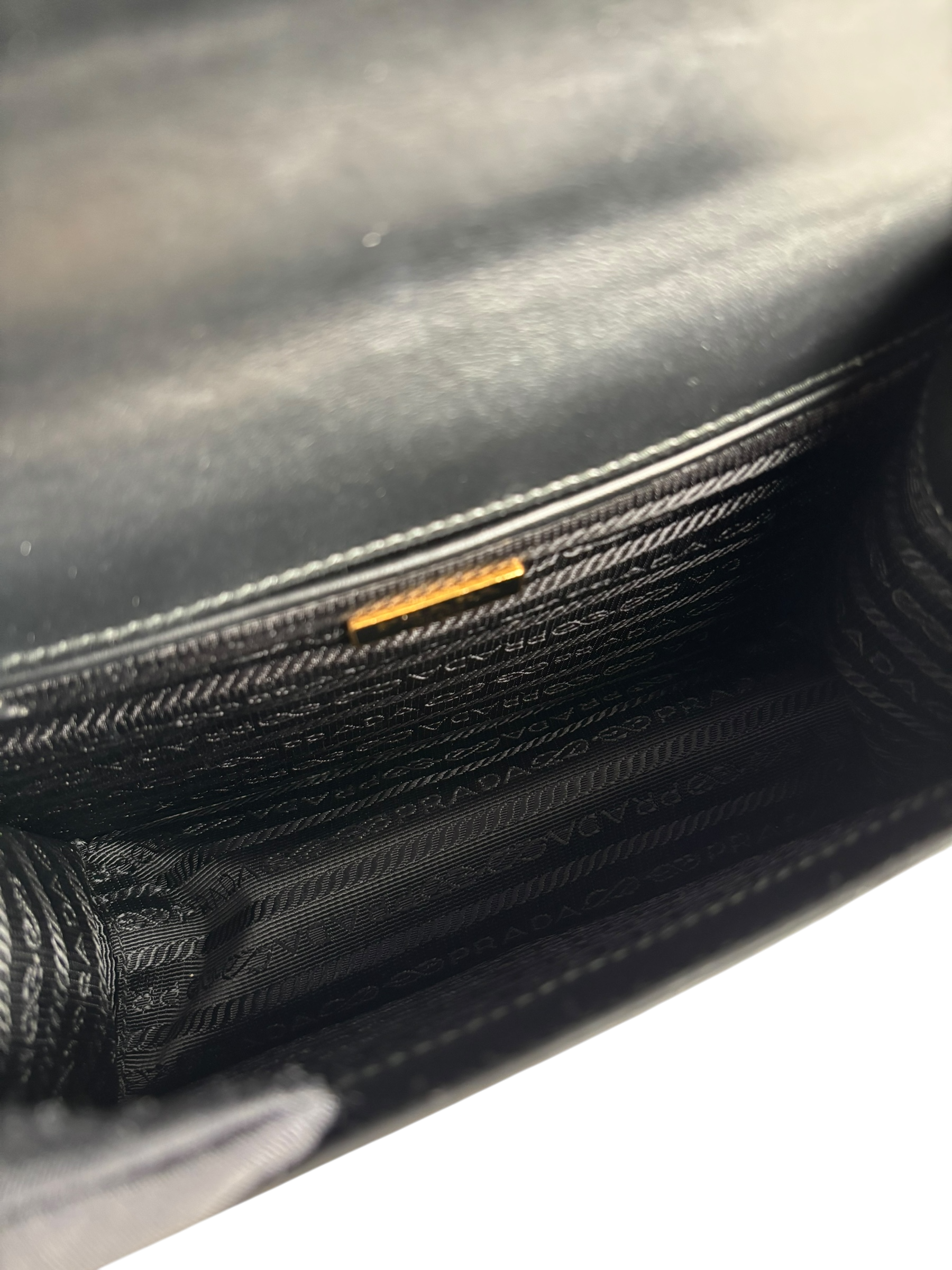 PRADA - Black Leather Saffiano Chain Shoulder Bag Gold Hardware