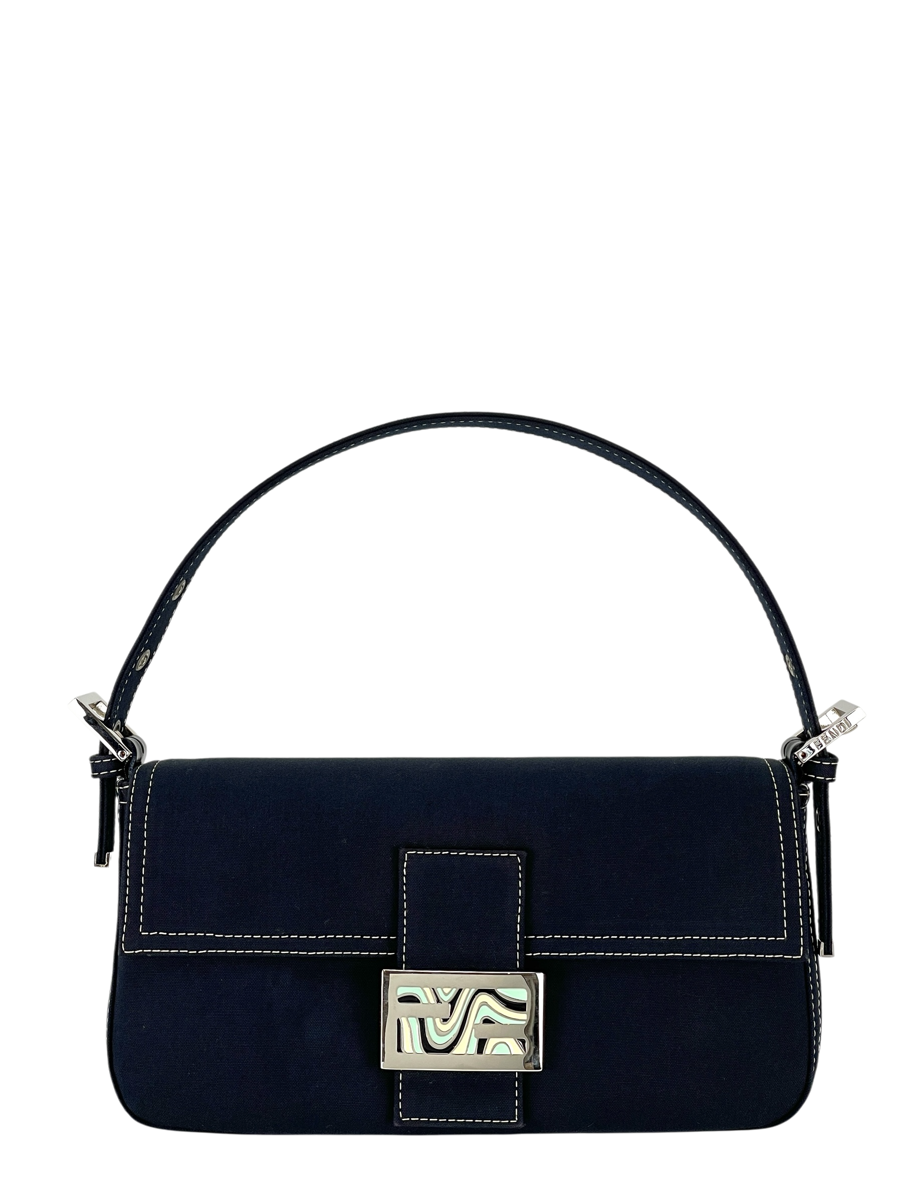 FENDI - Navy Canvas Baguette Handbag Silver-tone Hardware