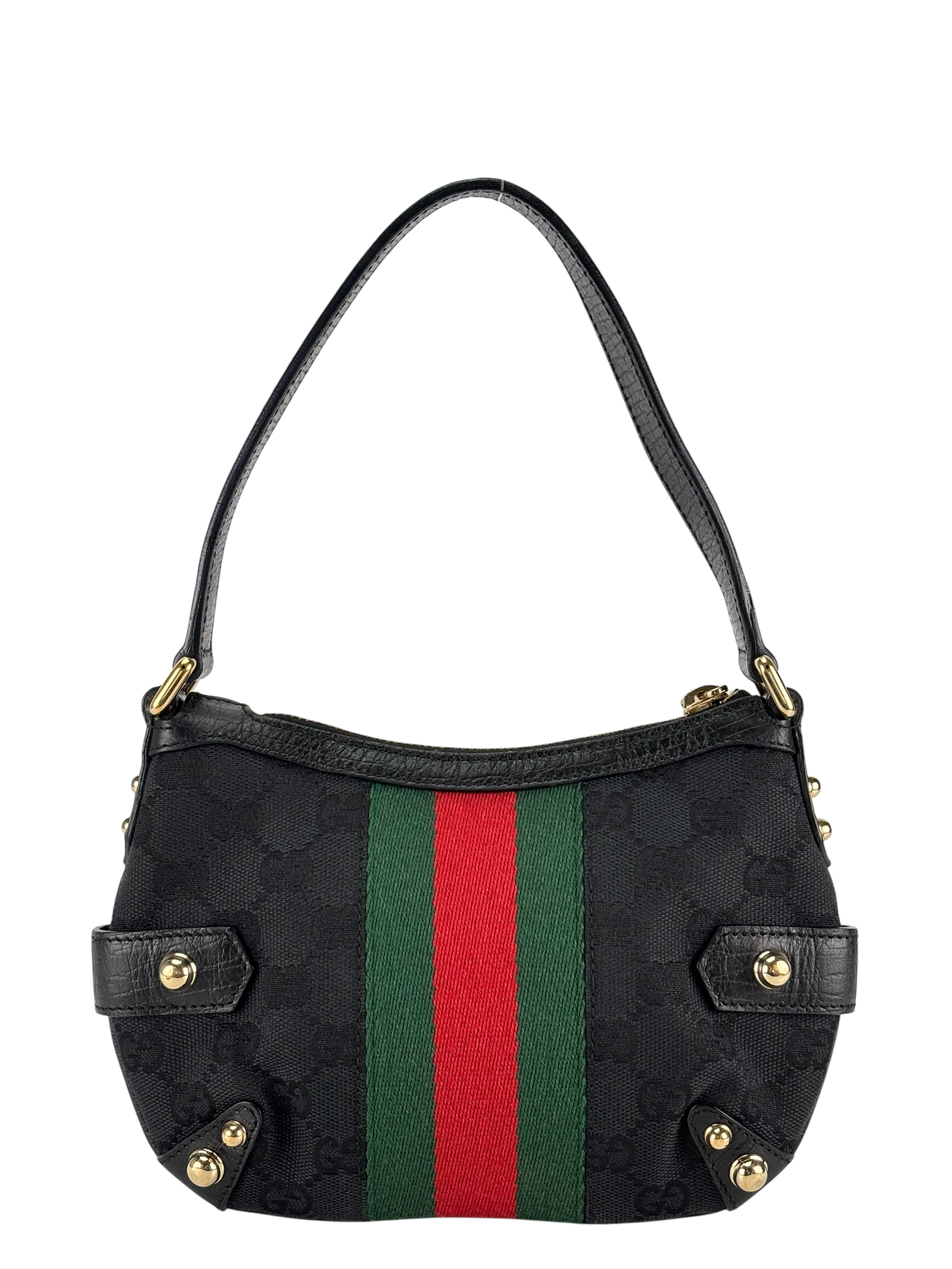 GUCCI - Black GG Monogram Small Horsebit Handbag