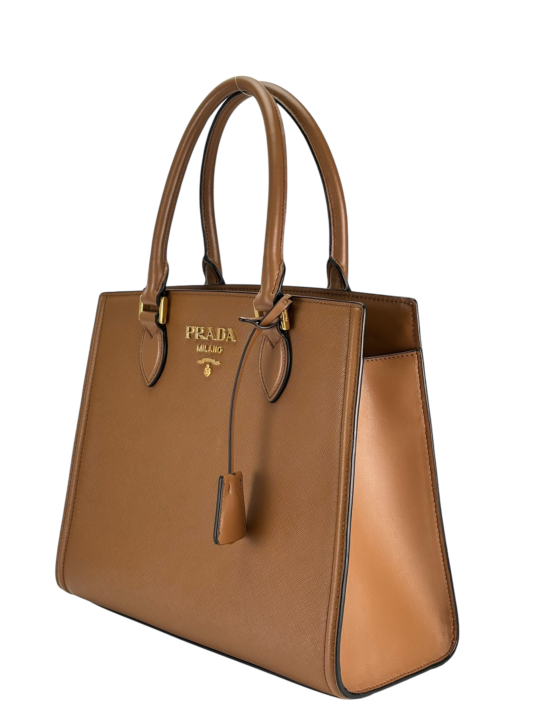 PRADA - Brown Calfskin Saffiano 2Way Hand Shoulder Bag