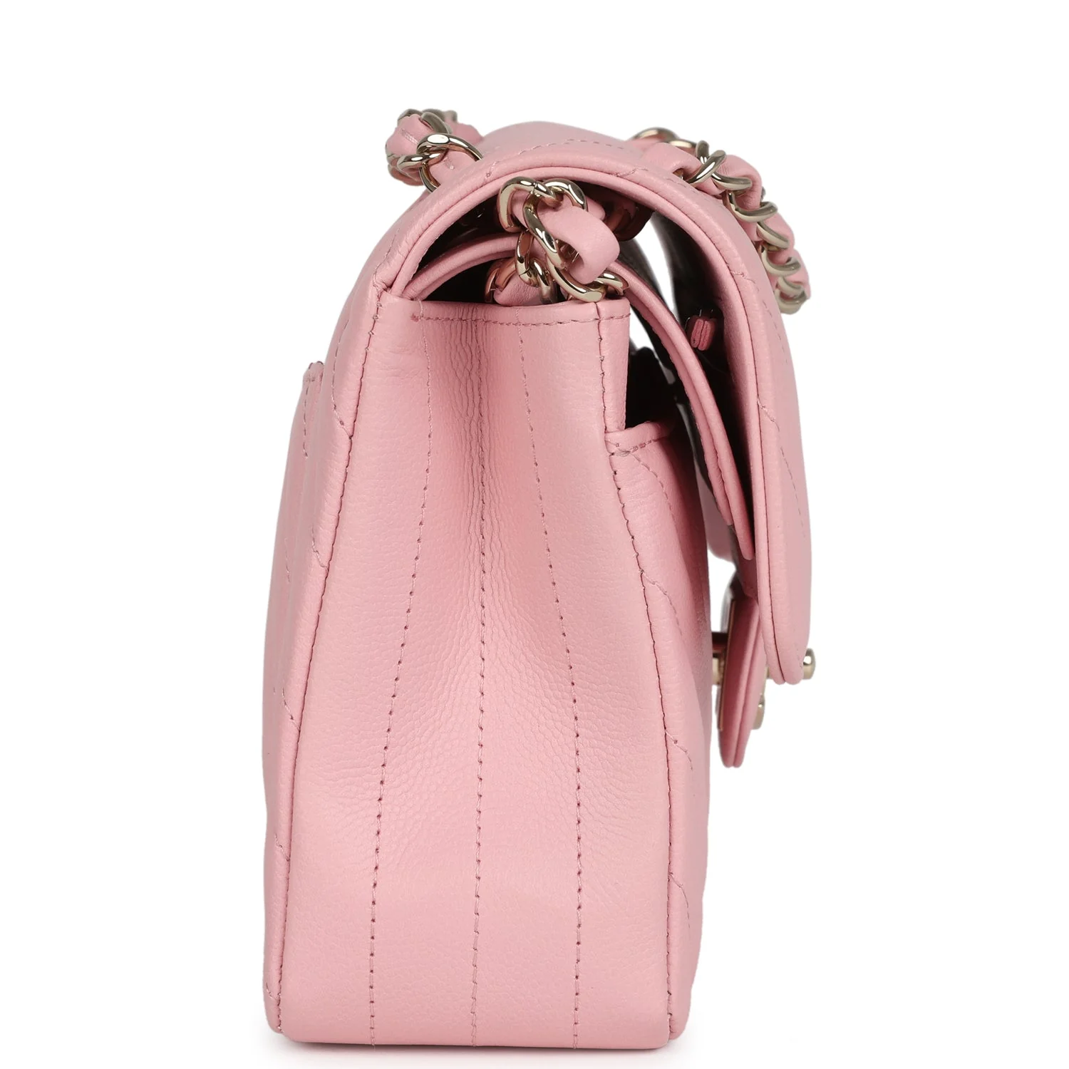 Chanel Small Classic Double Flap Bag Light Pink Chevron Caviar Light Gold Hardware