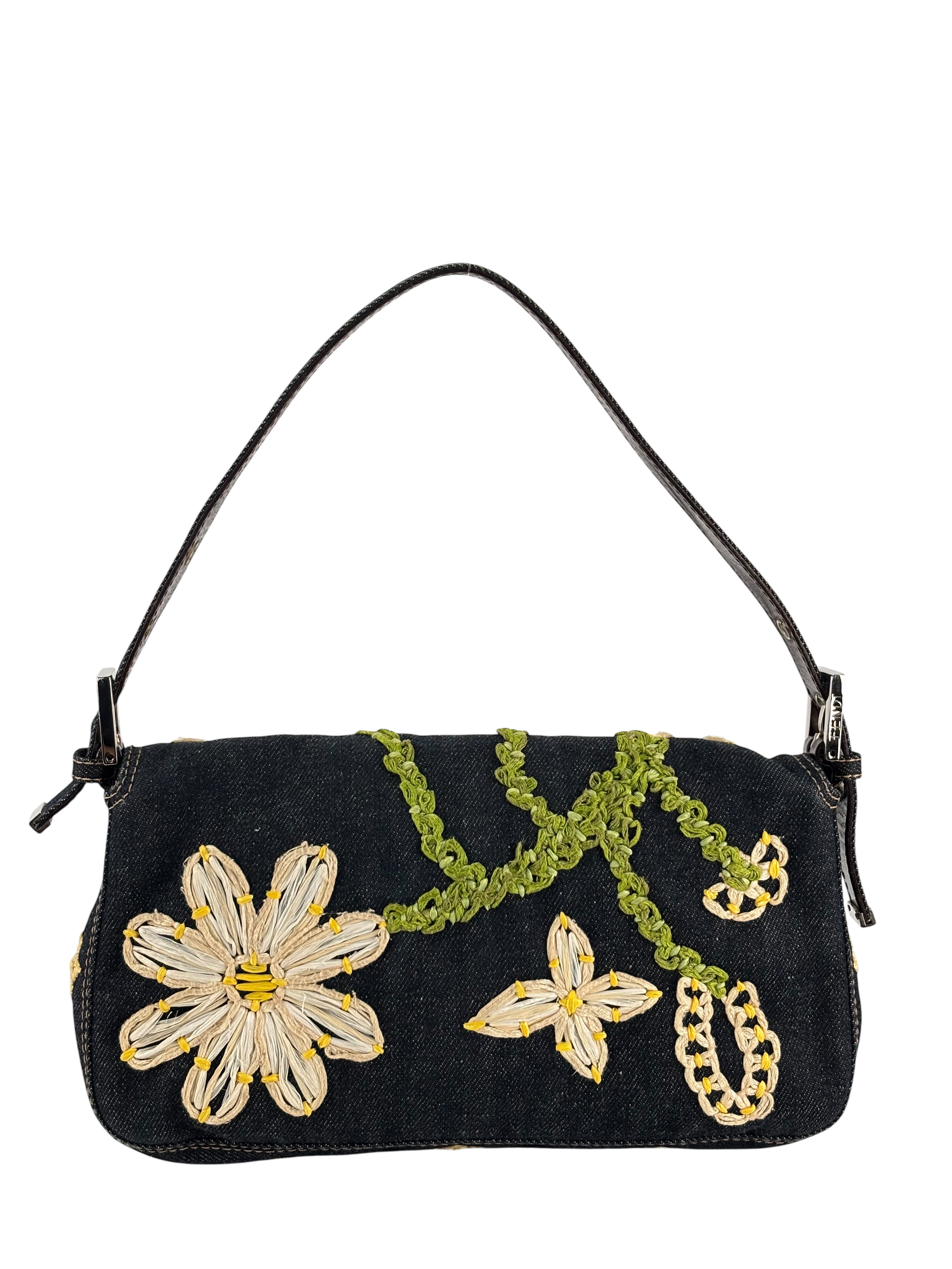 FENDI - Small Baguette Bag Denim Flower Navy