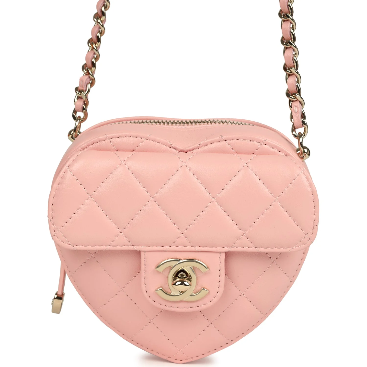 Chanel CC In Love Small Heart Bag with Chain Light Pink Lambskin Light Gold Hardware