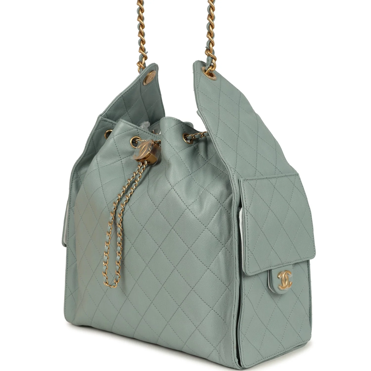 Chanel Medium 25 Hobo Bag Green Caviar Antique Gold Hardware