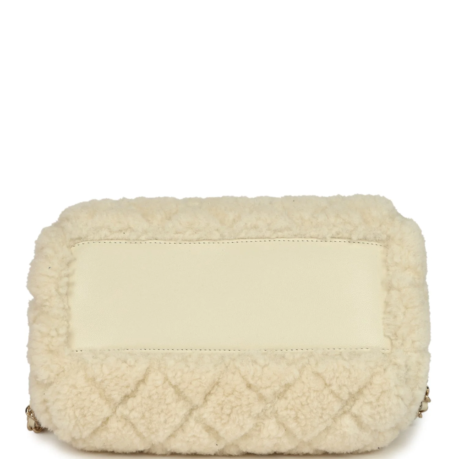 Chanel Mini Timeless Classic Barrel Bag with Chain Beige Shearling Light Gold Hardware