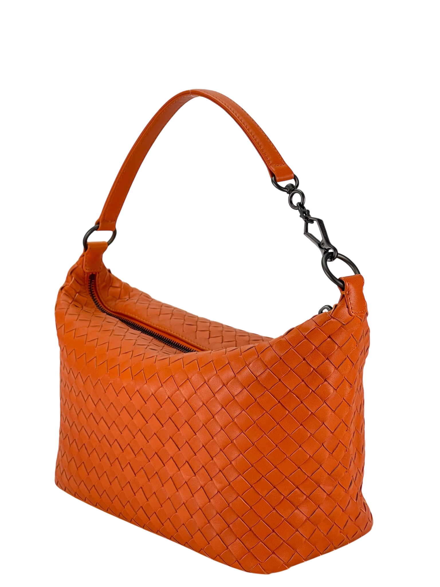 BOTTEGA VENETA - Zip Hobo Intrecciato Nappa Orange Calfskin