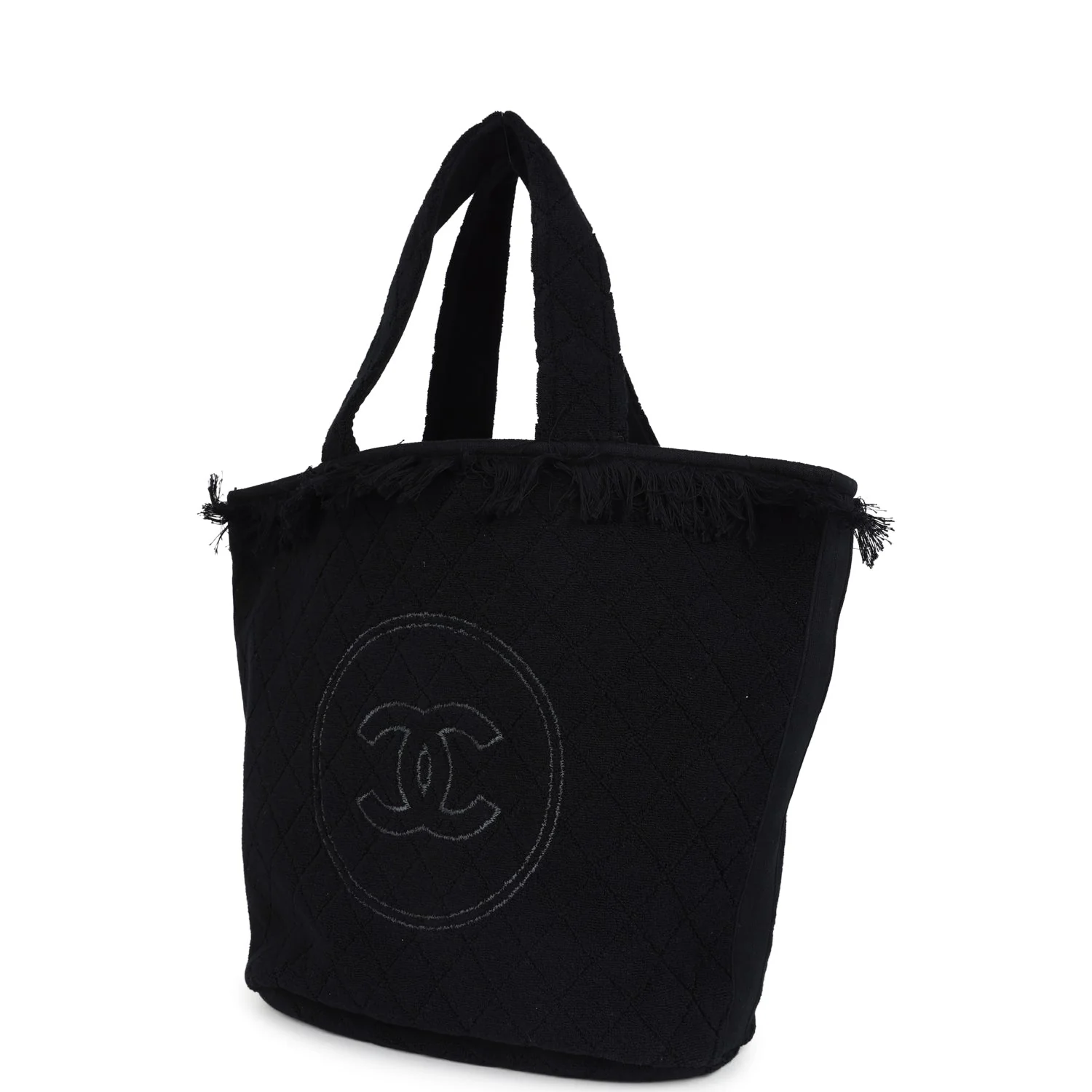 Chanel Coco Beach Tote Bag & Towel Set Black Terry Cloth