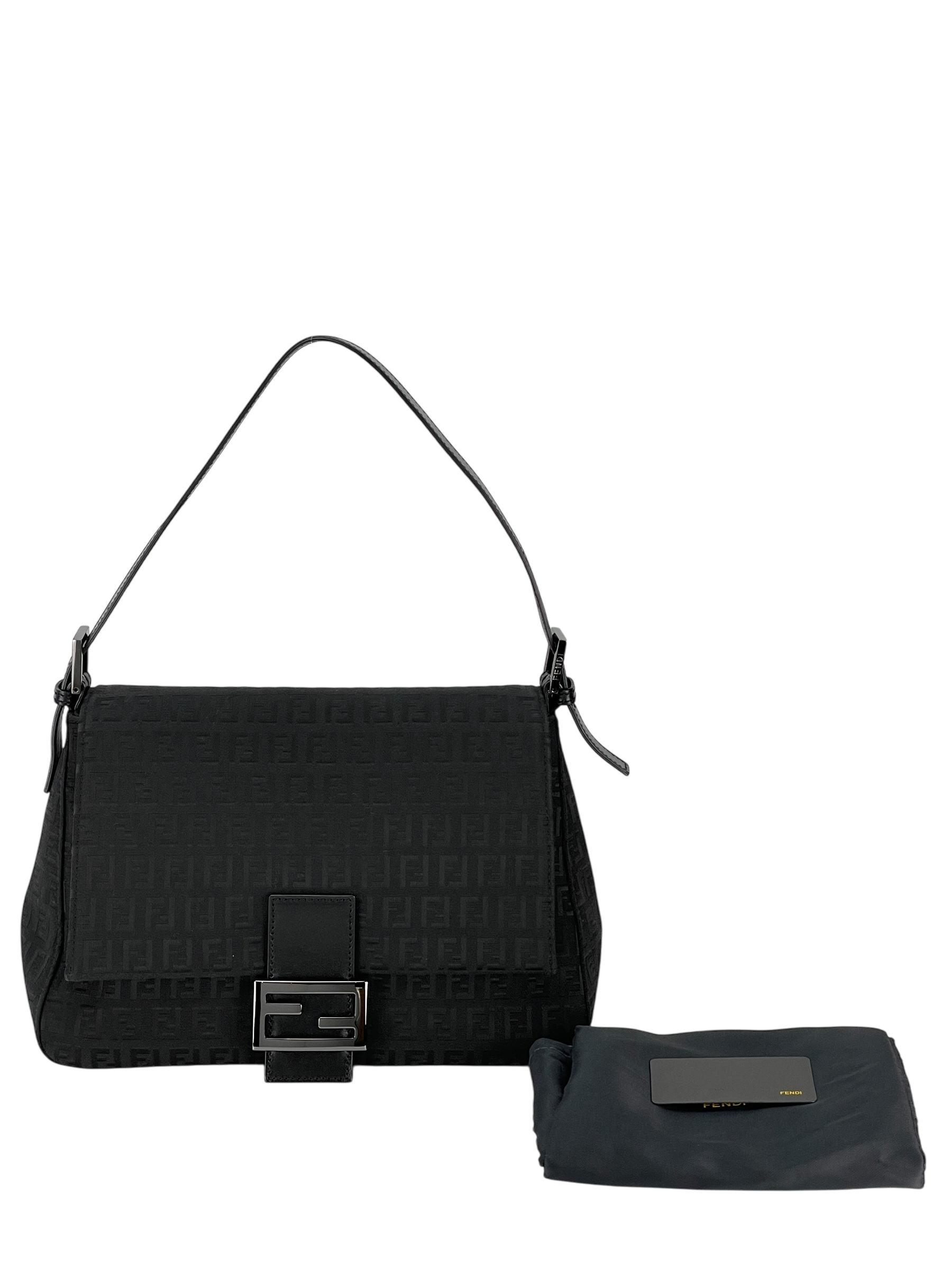 FENDI - Black Canvas Zucca Mamma Bucket Shoulder Bag Black hardware