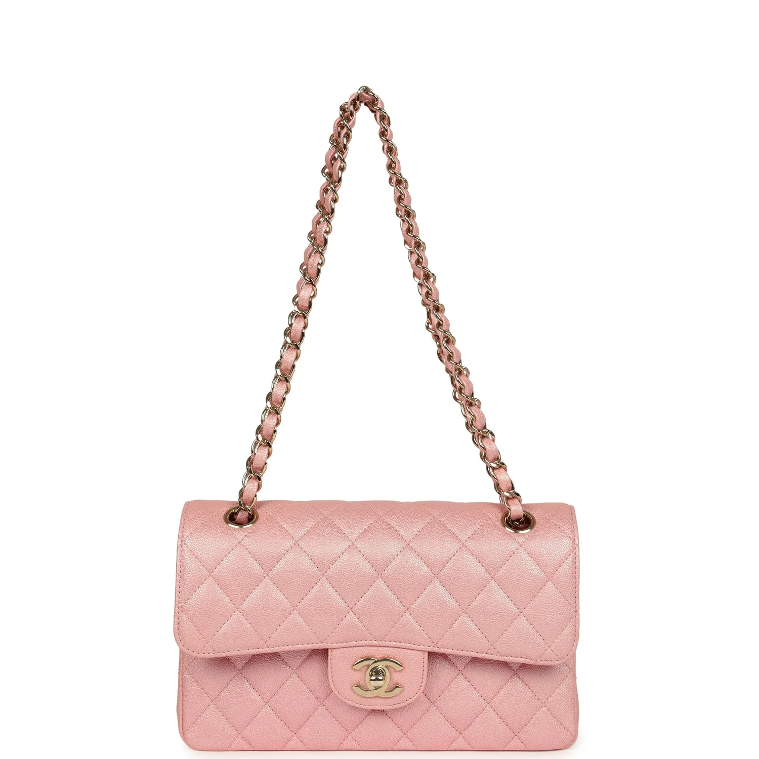 Chanel Small Classic Double Flap Bag Pink Iridescent Caviar Light Gold Hardware
