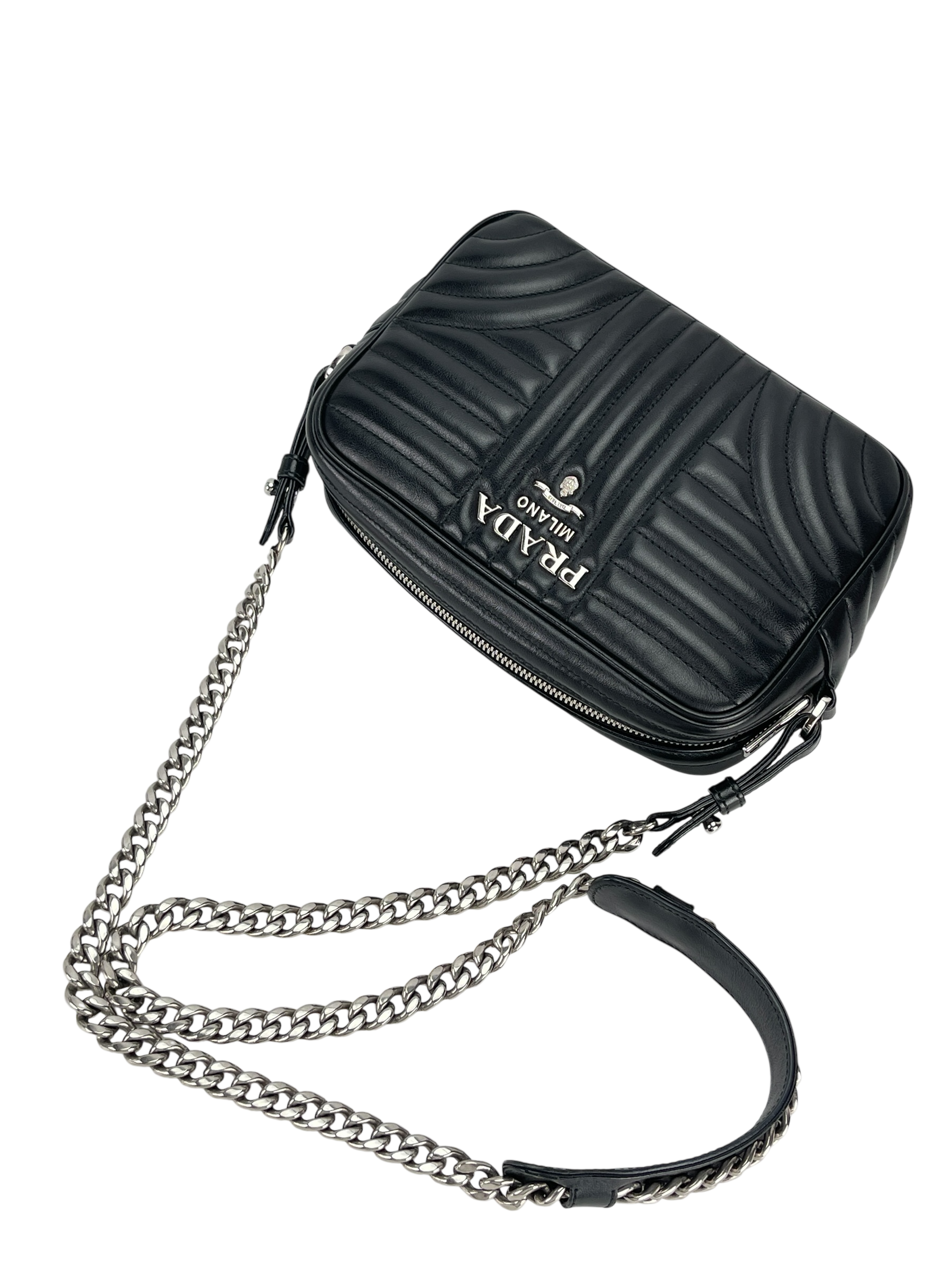 PRADA - Black Calfskin Soft Diagramme Camera Bag