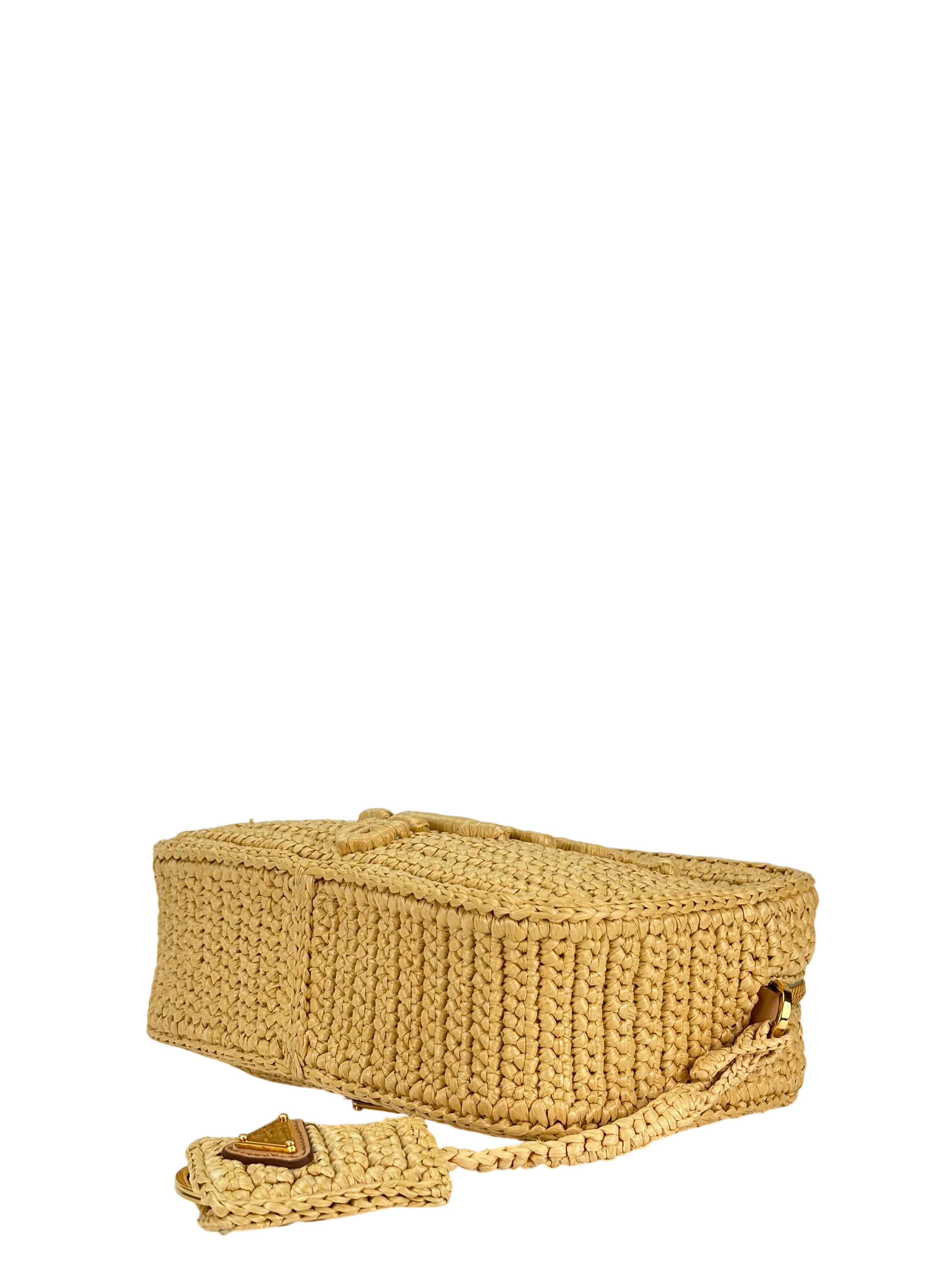 PRADA - Beige Raffia Leather Crossbody Bag