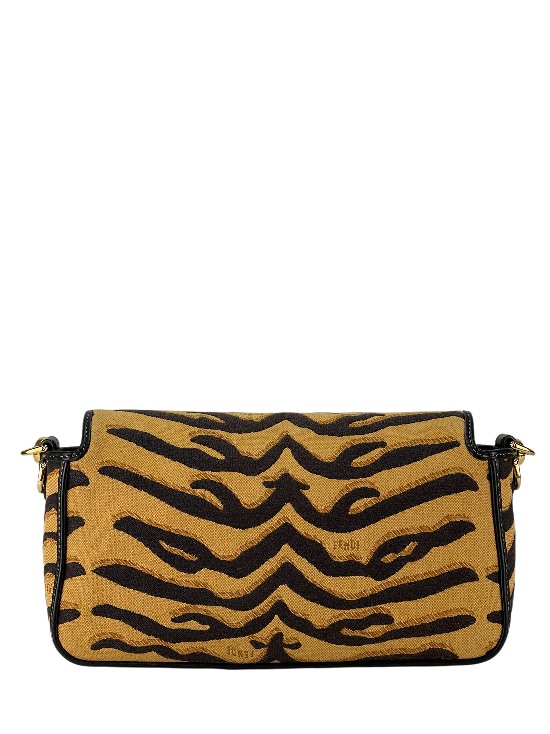 FENDI - Canvas Chinese New Year Tiger Embroidered Baguette Black Dark Yellow