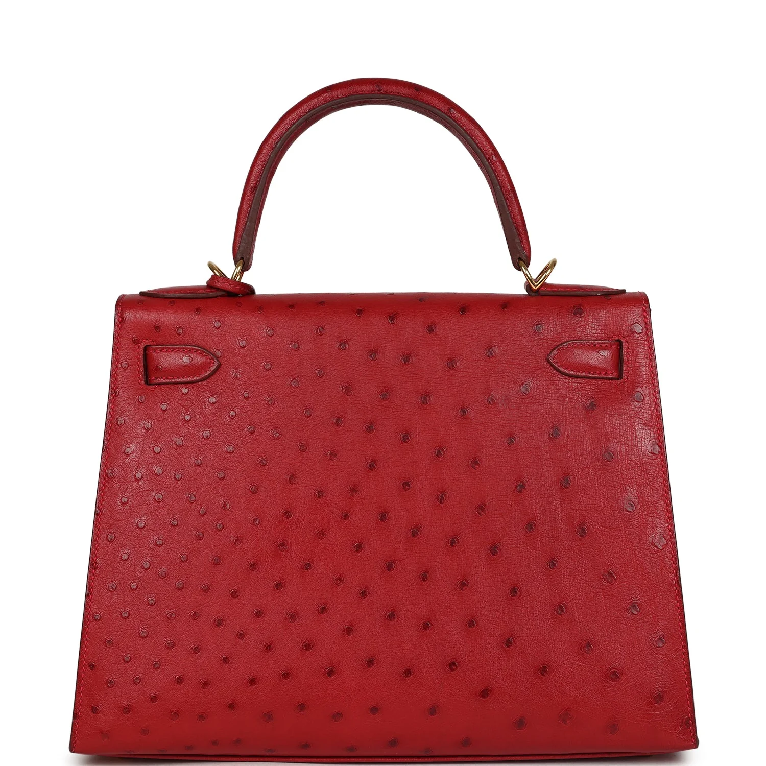 Pre-owned Hermes Kelly Sellier 28 Rouge Vif Ostrich Gold Hardware