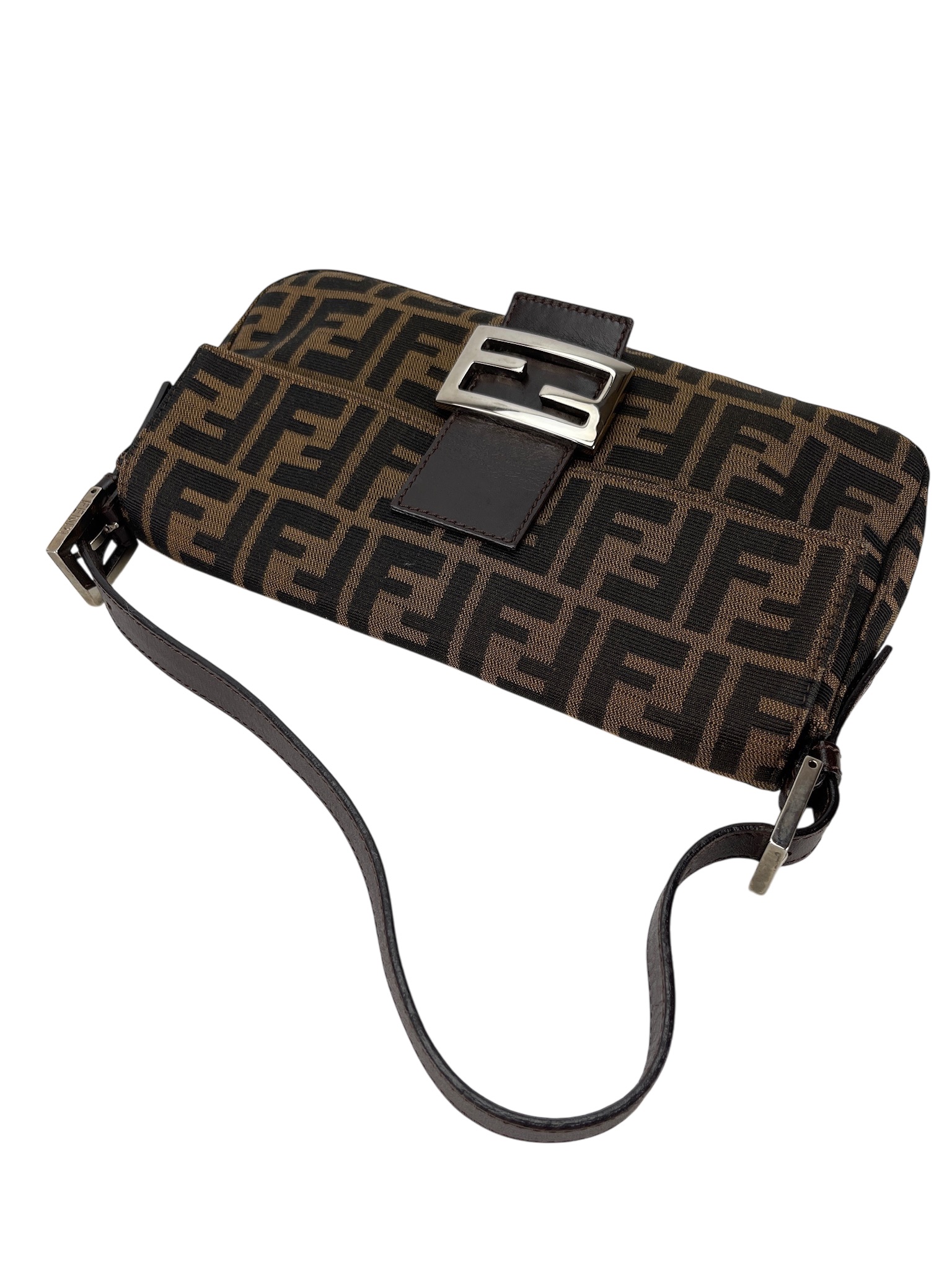 FENDI - Brown Zucca Baguette Handbag Silver Hardware
