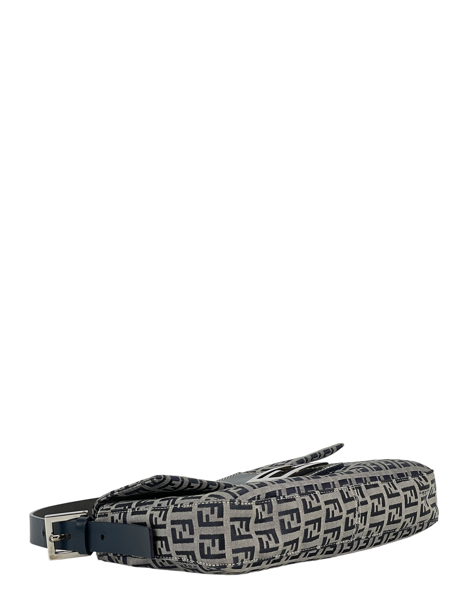 FENDI - Small Navy Canvas Zucchino Mamma Baguette Sliver Hardware