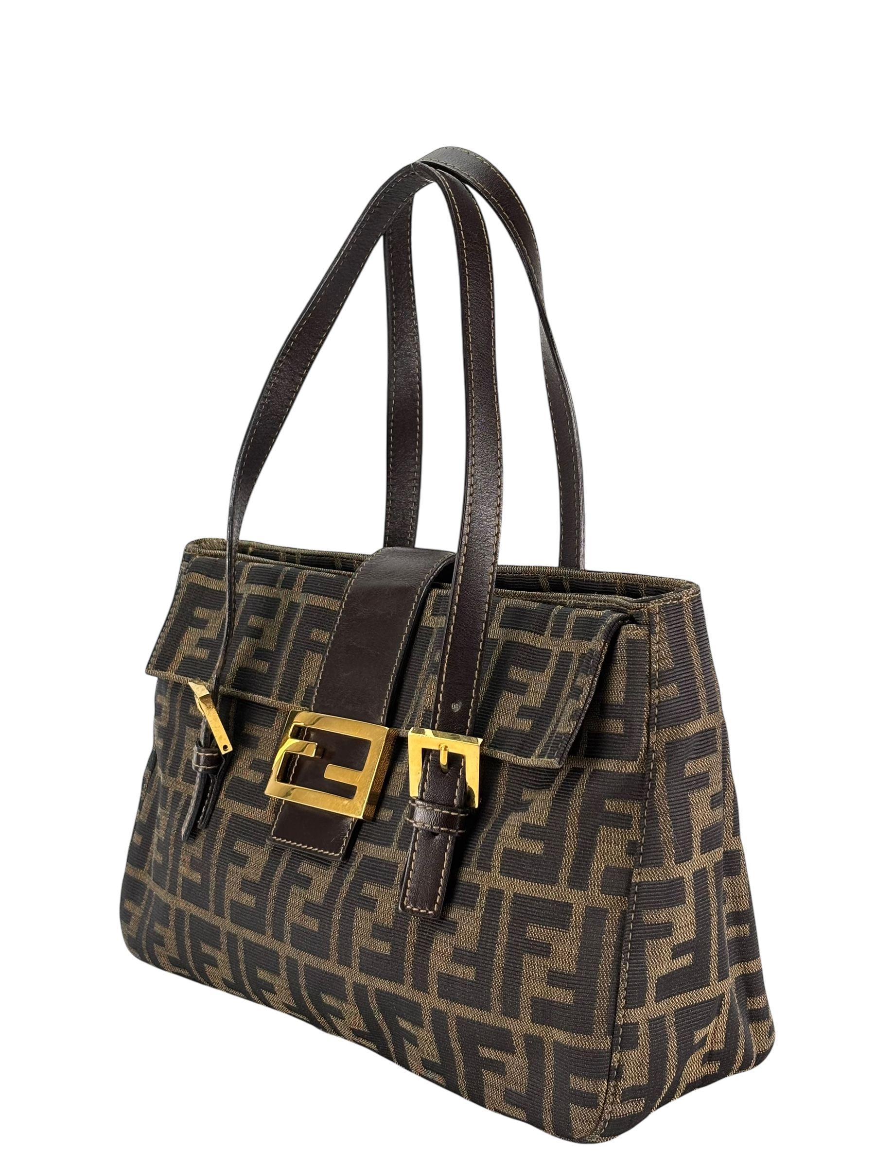FENDI - Brown Canvas Zucca Double Handle Bag