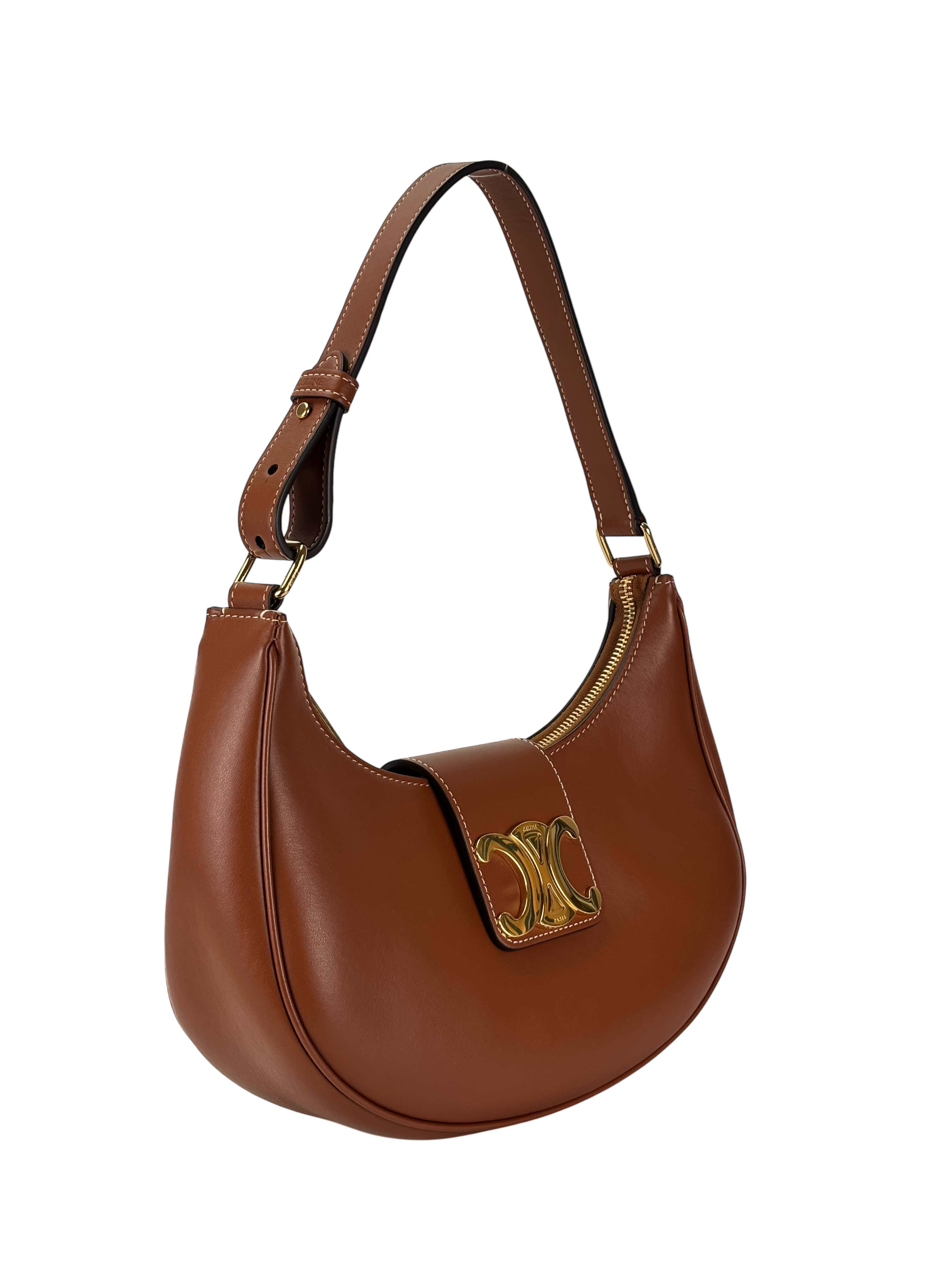 CELINE - Brown Calfskin Smooth Medium Strap Ava Triomphe Shoulder Bag Tan