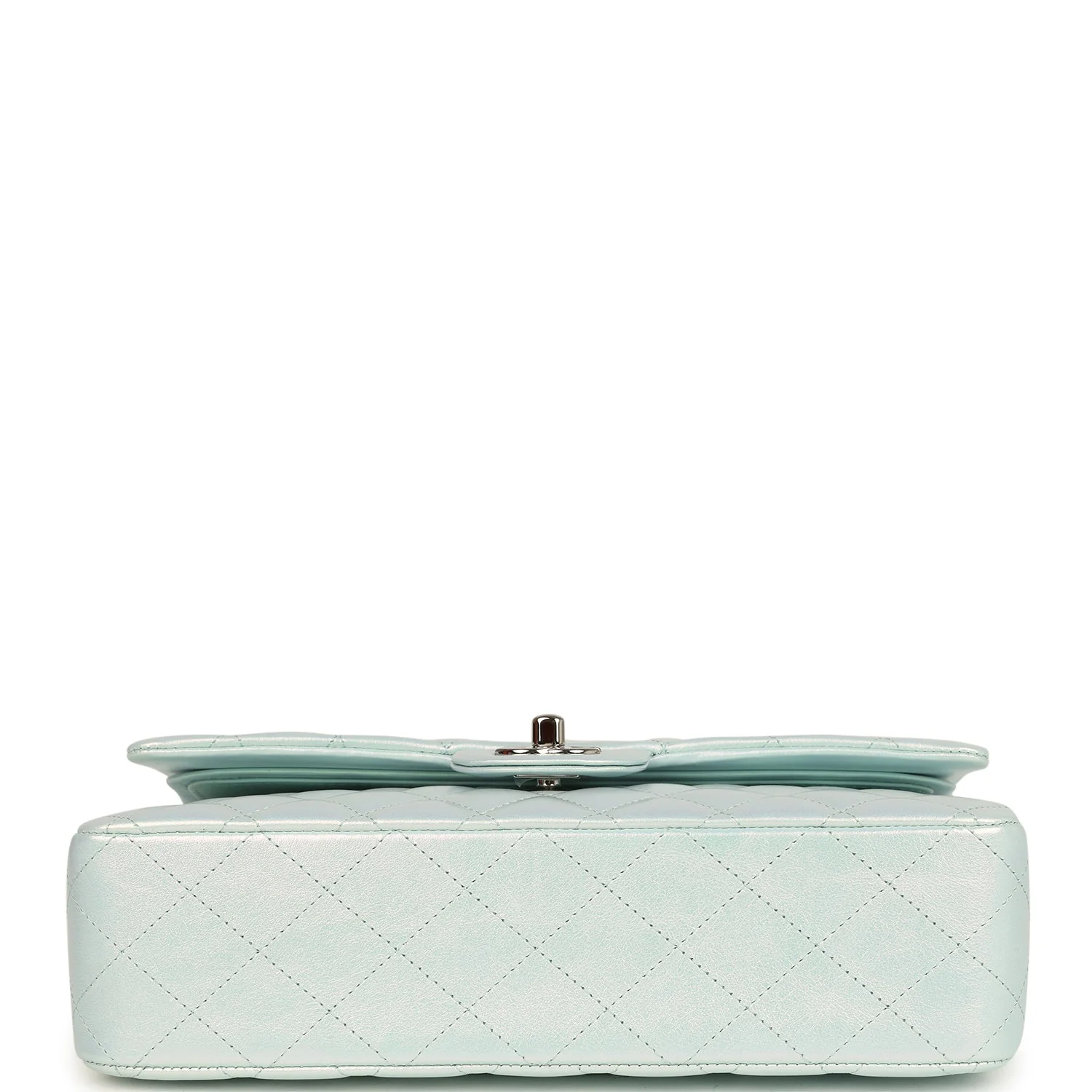 Pre-owned Chanel Medium Classic Double Flap Bag Light Blue Iridescent Calfskin Silver Hardware