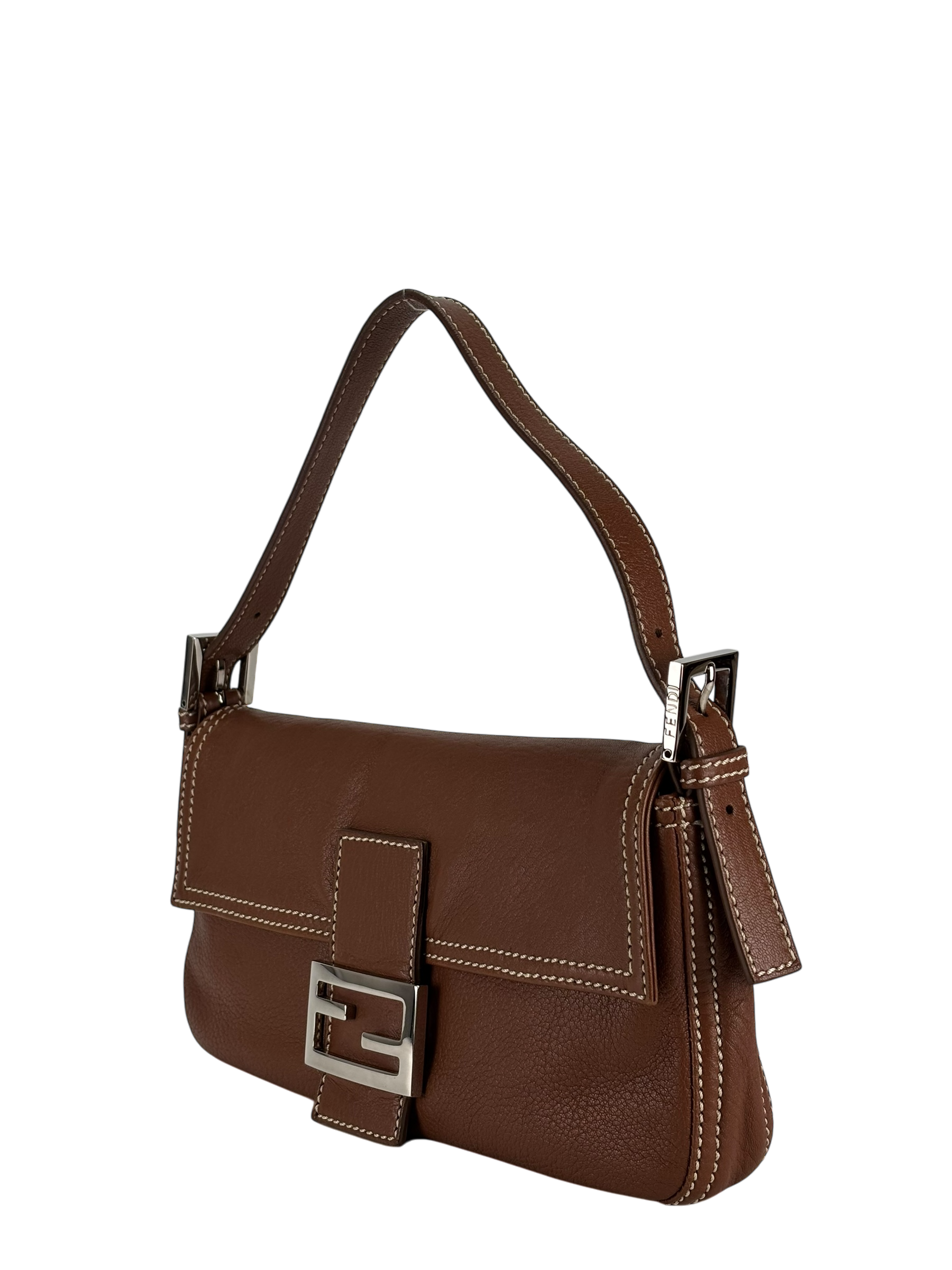 FENDI - Baguette Brown Calfskin Handbag