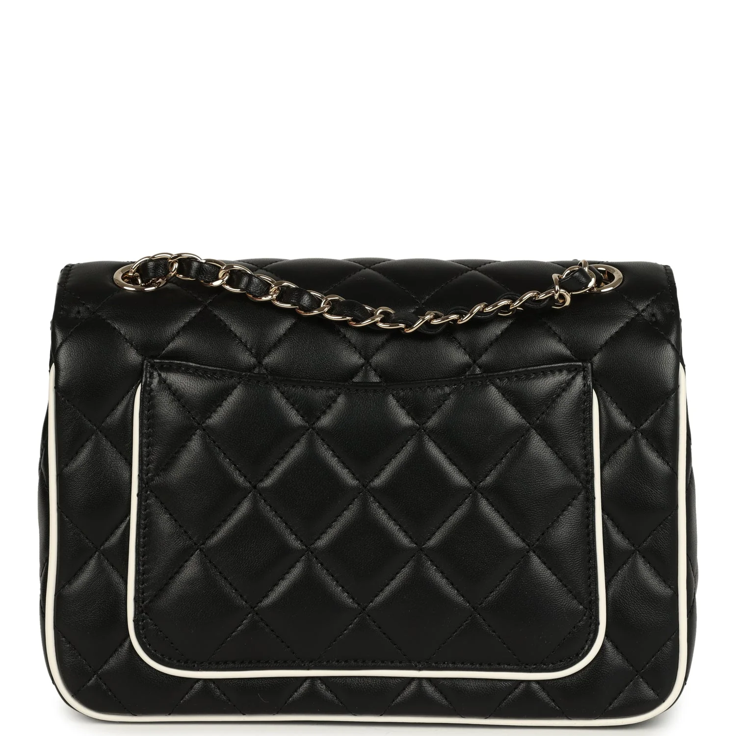 Chanel Small Graphic Frame Flap Bag Black and White Lambskin Light Gold Hardware