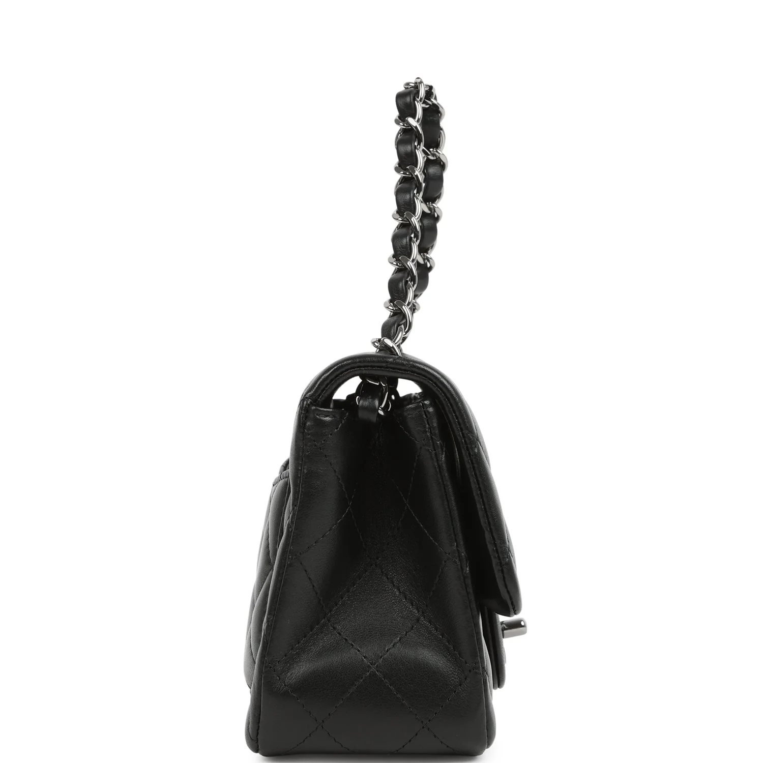 Pre-owned Chanel Mini Classic Square Flap Bag Black Lambskin Ruthenium Hardware