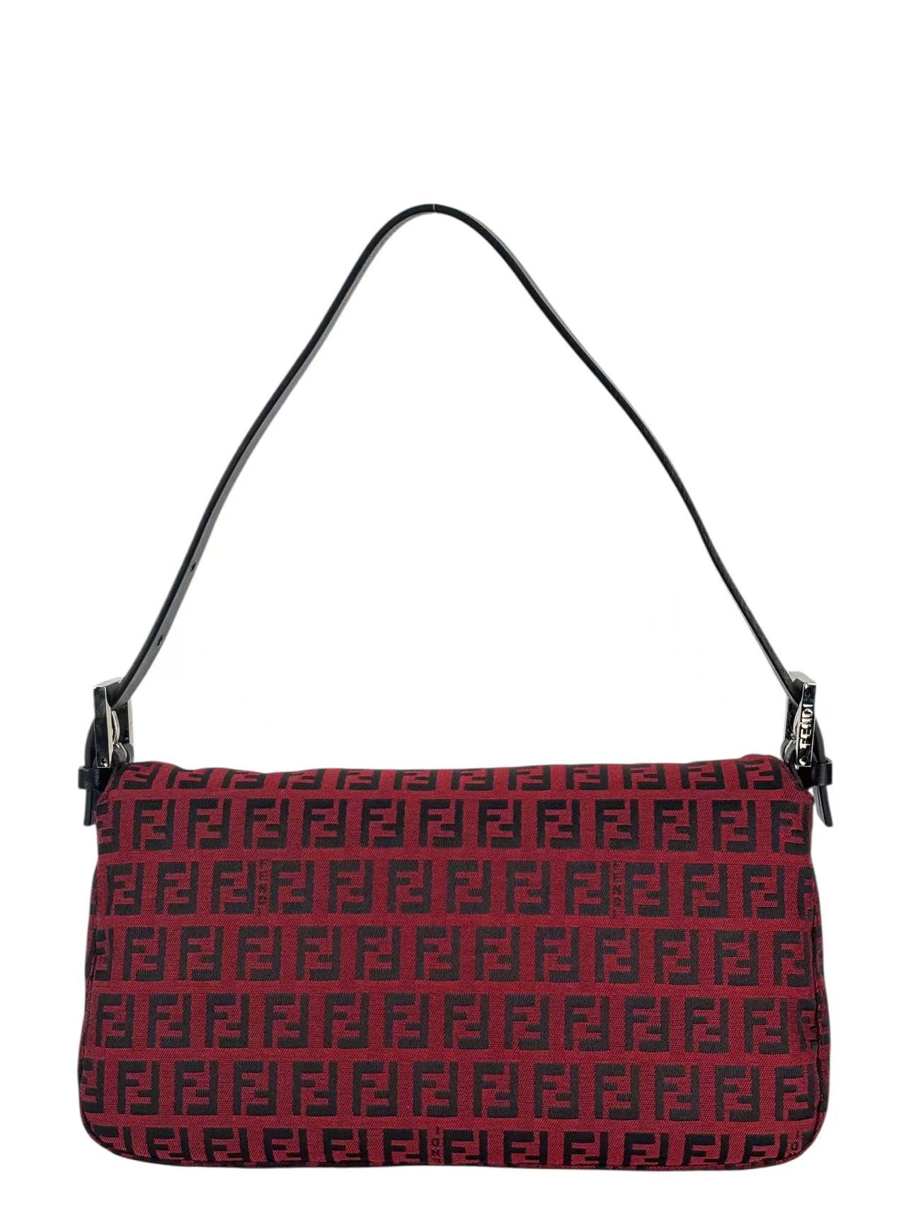 FENDI - Red Canvas Zucca Baguette Handbag Silver Hardware