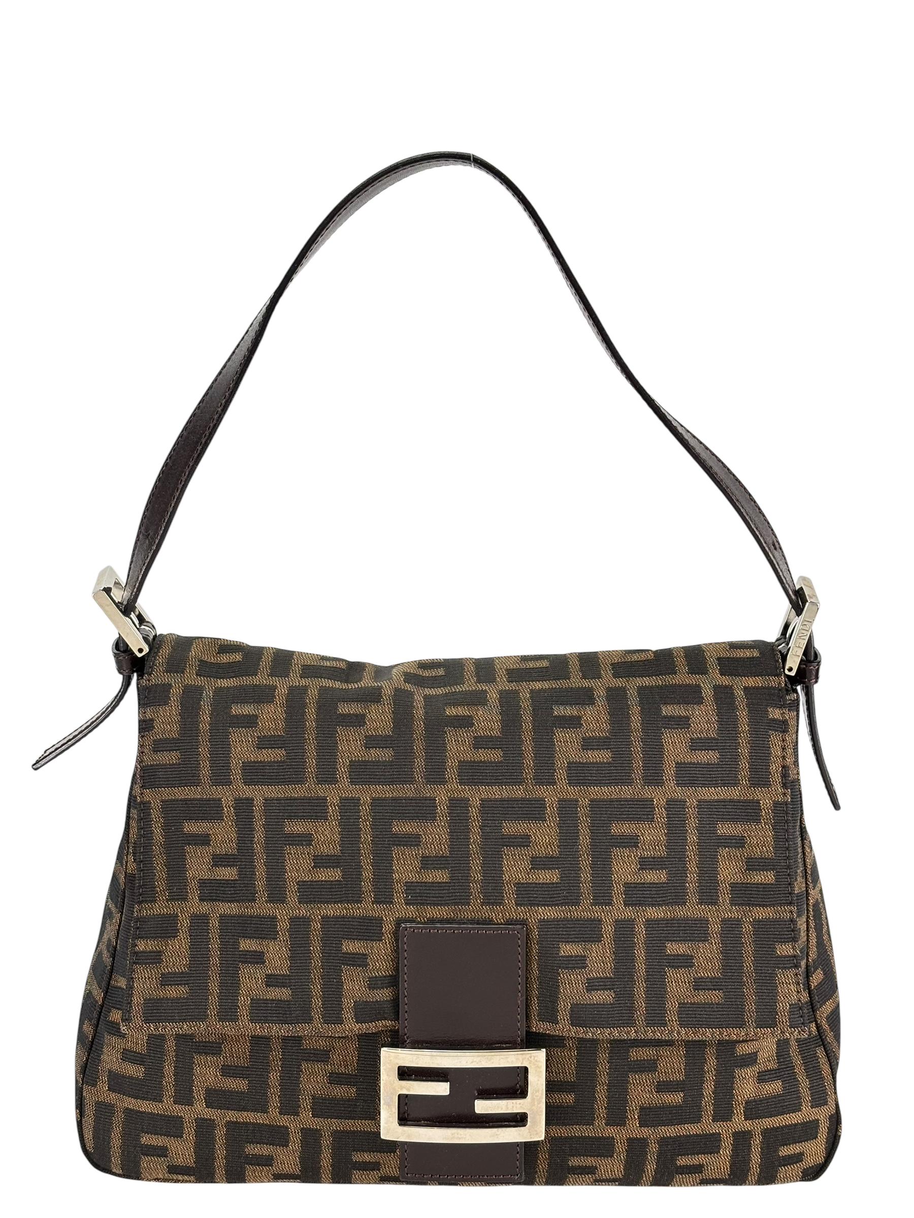 FENDI - Brown Zucca Mamma Baguette Handbag Silver Hardware