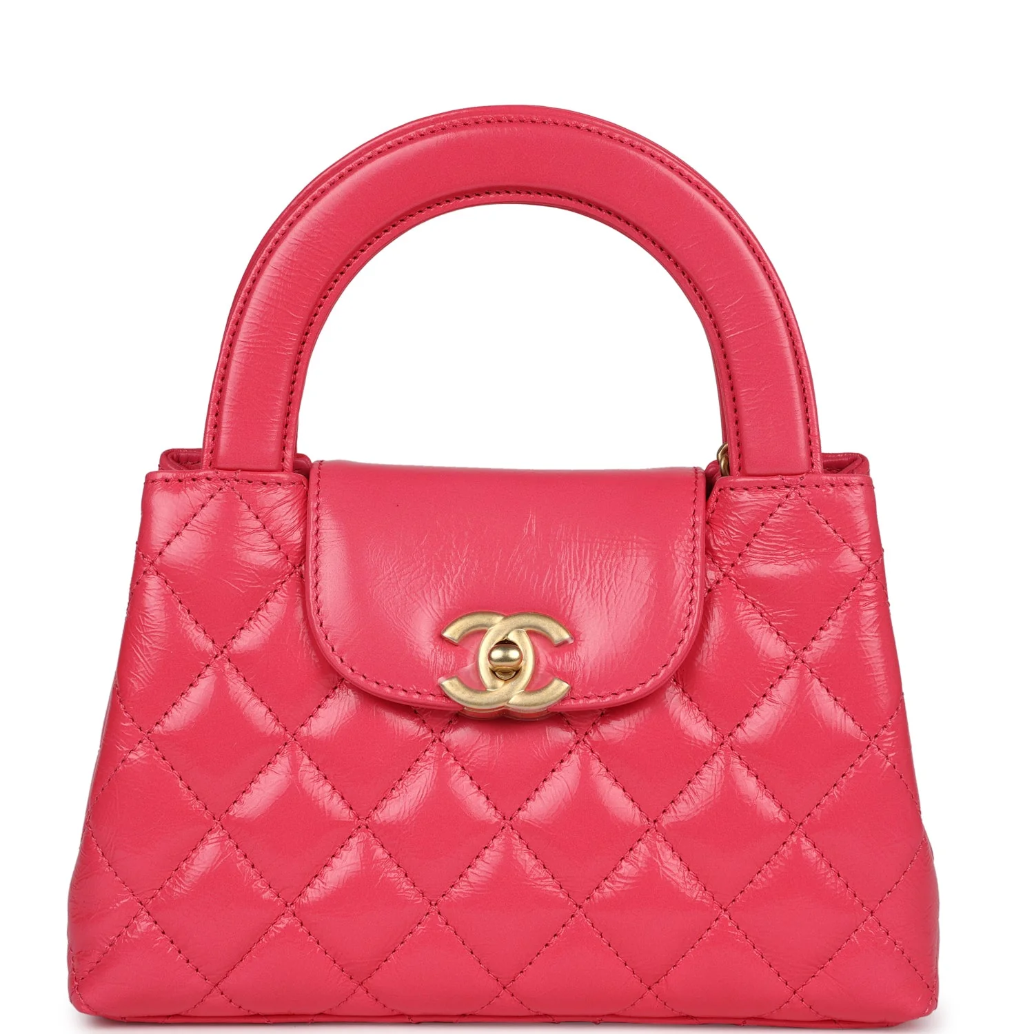Chanel Small Kelly Shopper Dark Pink Shiny Aged Calfskin Brushed Gold Hardware