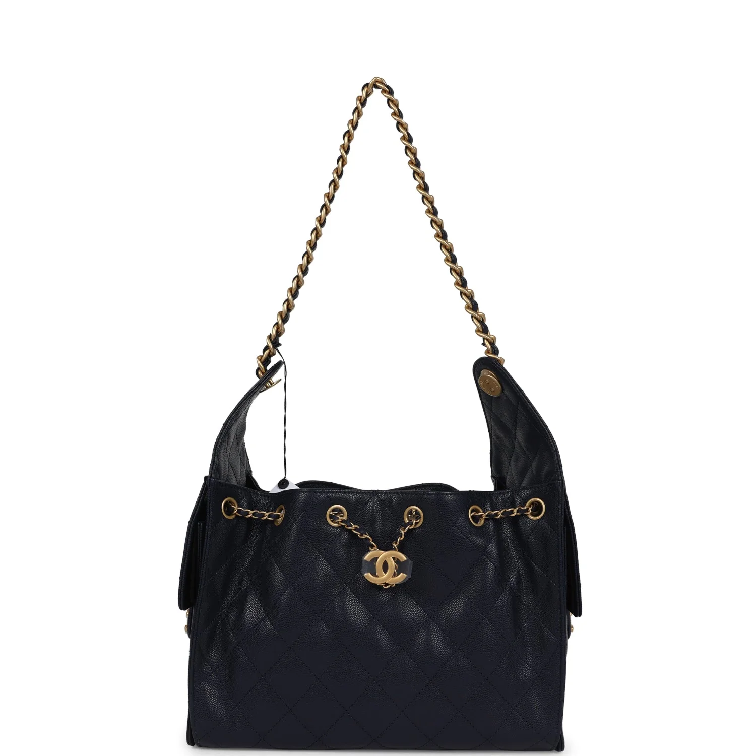 Chanel Small 25 Hobo Bag Dark Navy Caviar Antique Gold Hardware