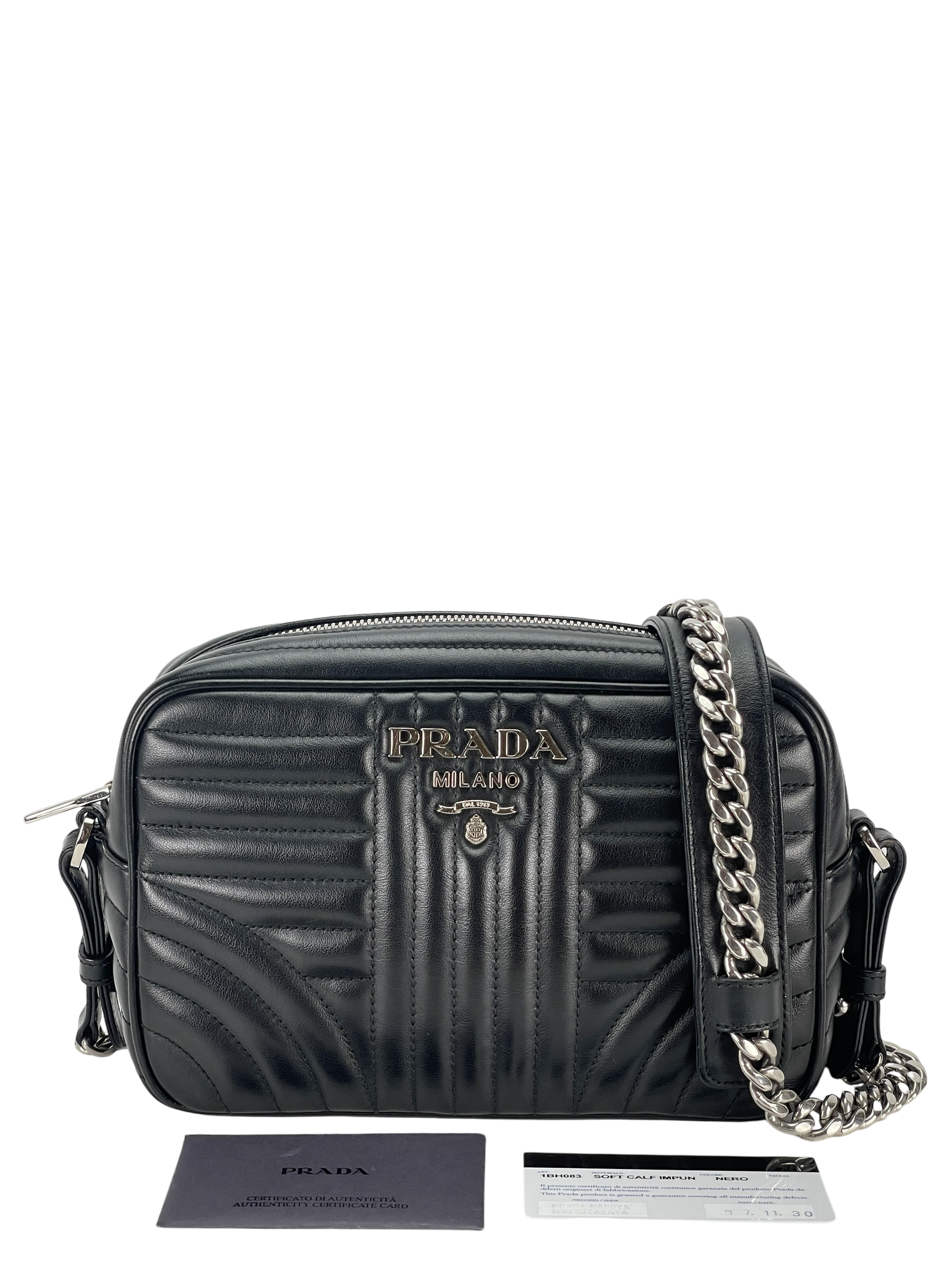 PRADA - Black Calfskin Soft Diagramme Camera Bag