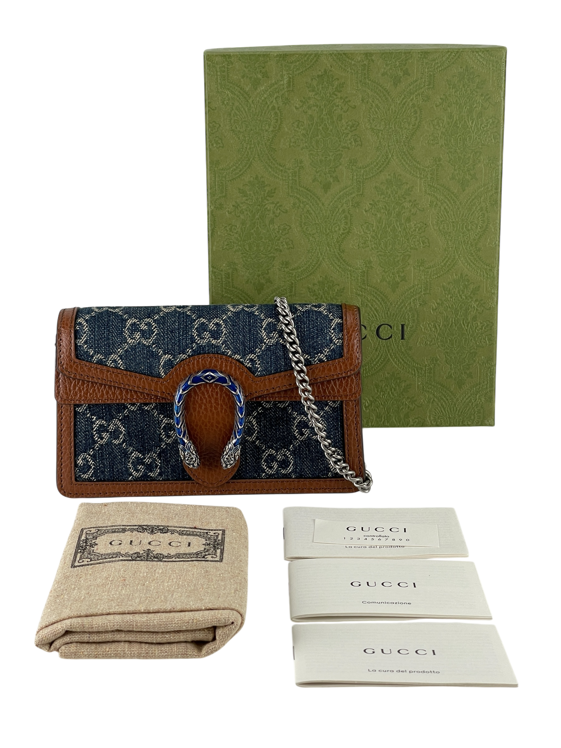 GUCCI - Denim GG Dollar Enamel Super Mini Dionysus Shoulder Bag