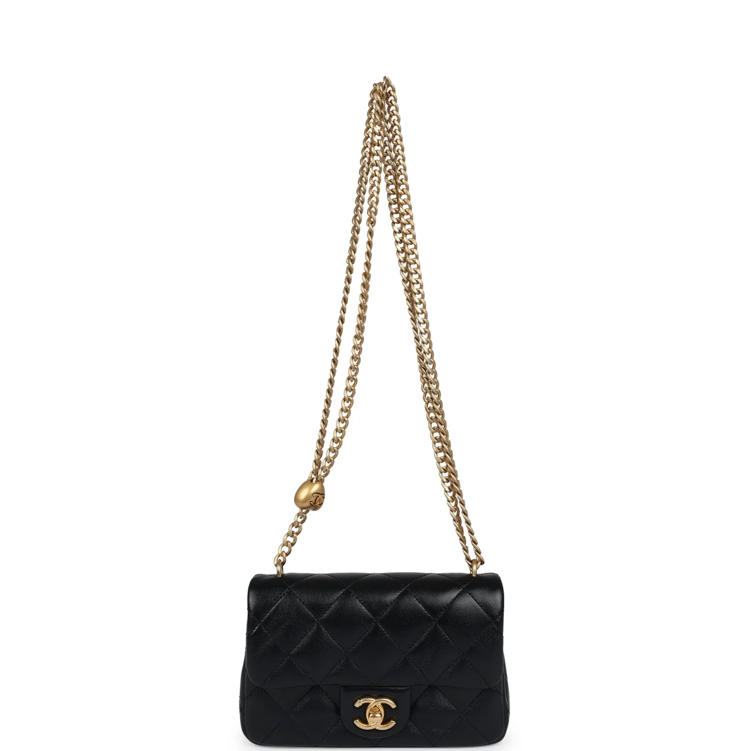 Chanel Mini Sweetheart Crush Square Flap Bag Black Shiny Calfskin Antique Gold Hardware