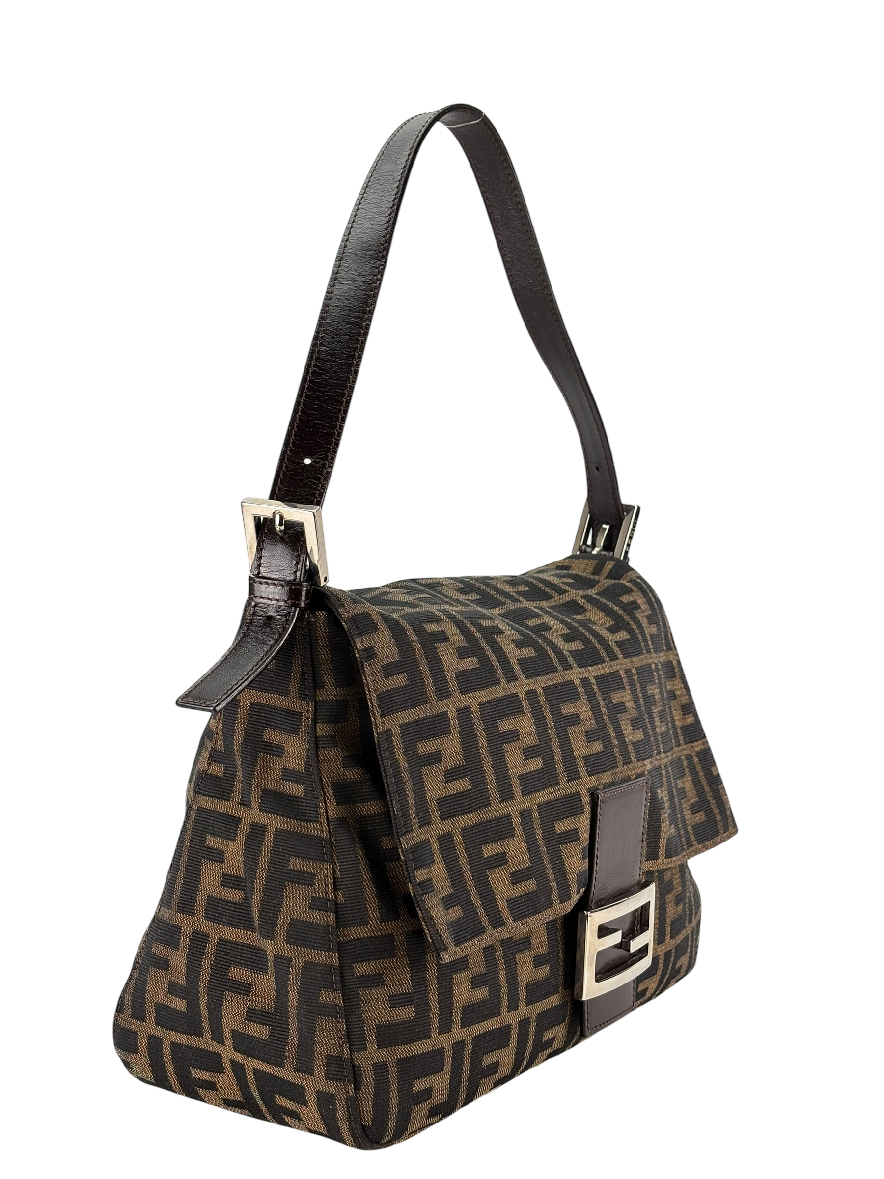 FENDI - Brown Zucca Mamma Baguette Handbag Silver Hardware