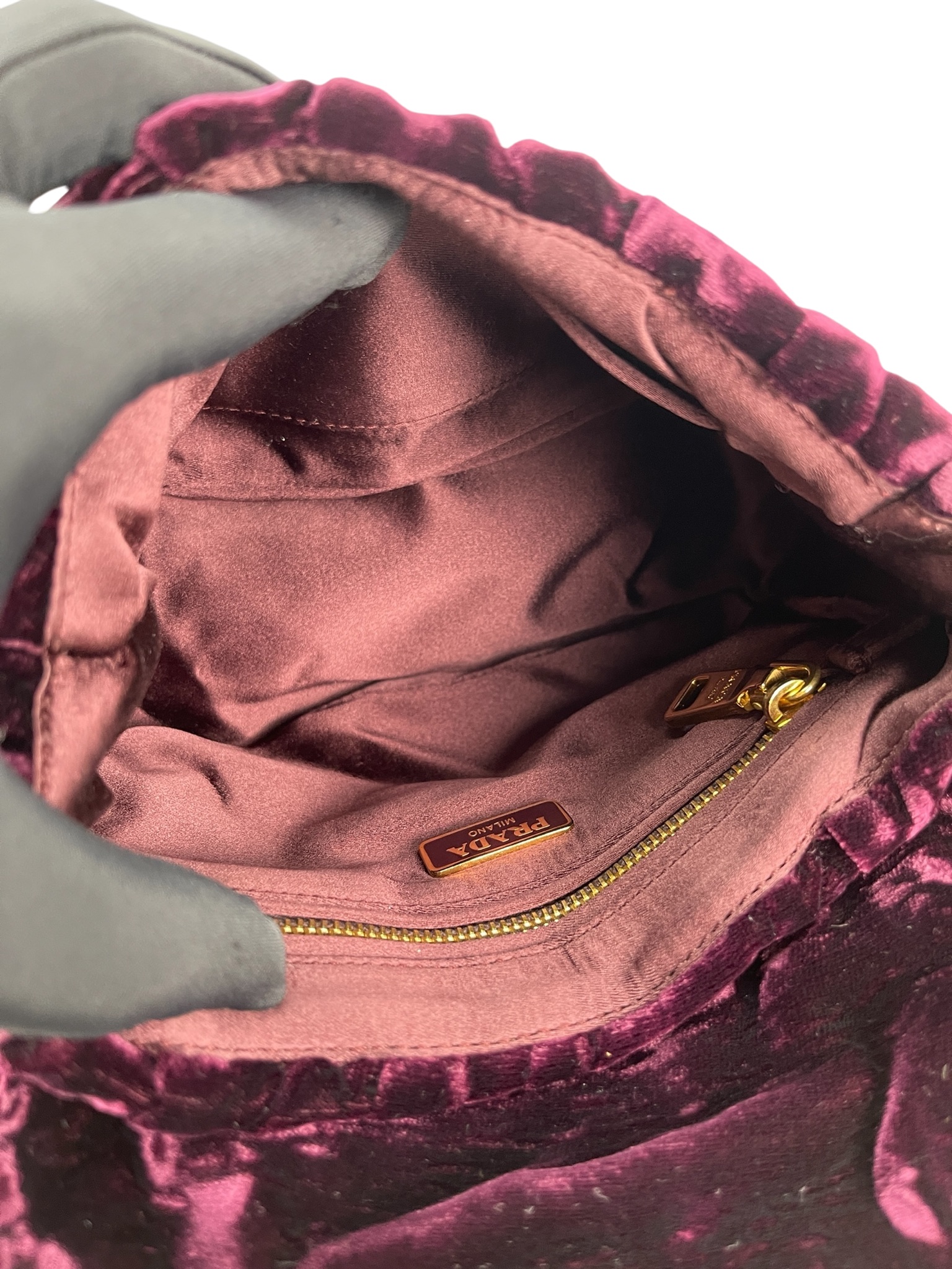 PRADA - Burgundy Velvet Chain Flap Bag