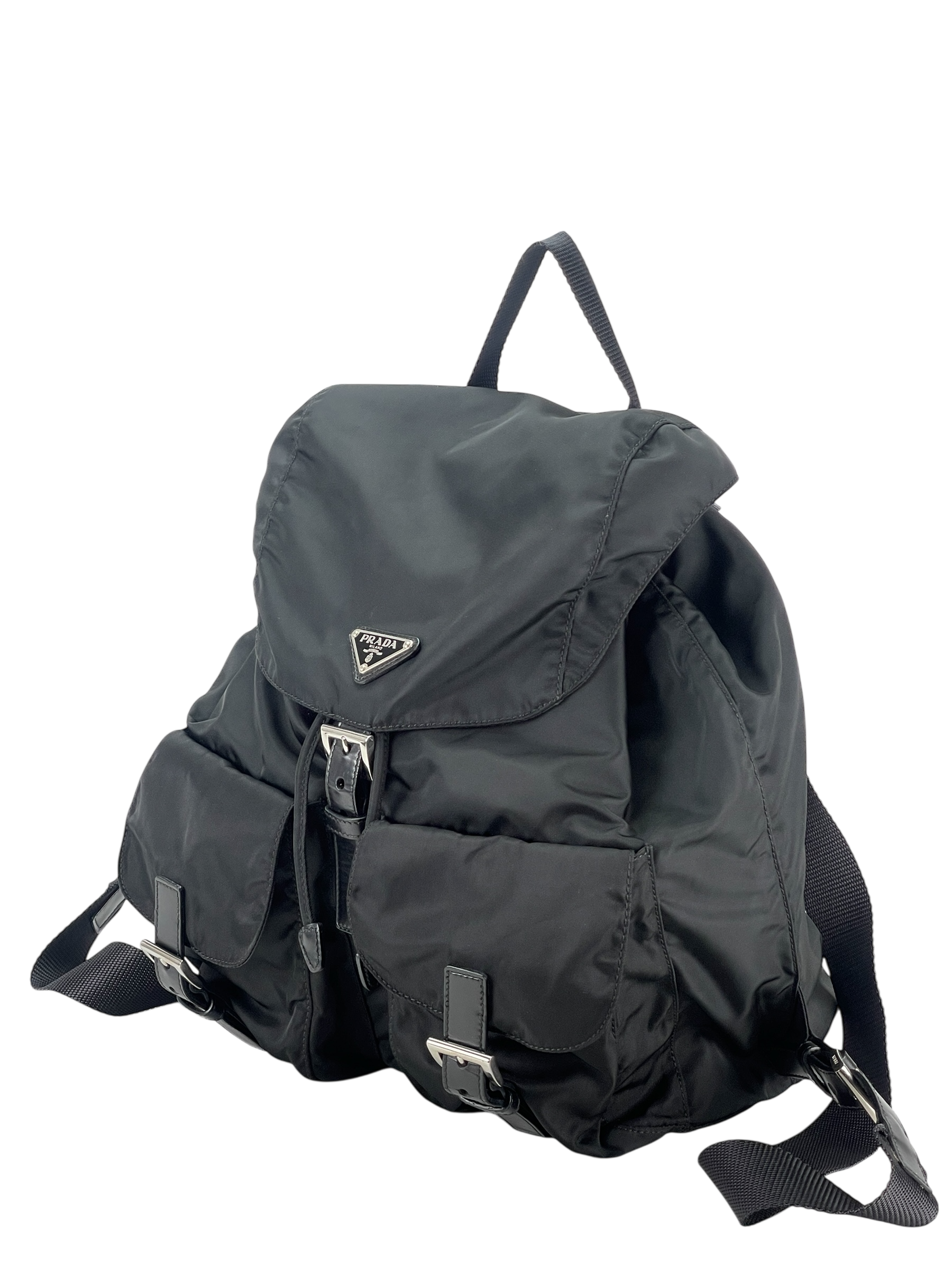 PRADA - Medium Tessuto Nylon Calfskin Backpack Black