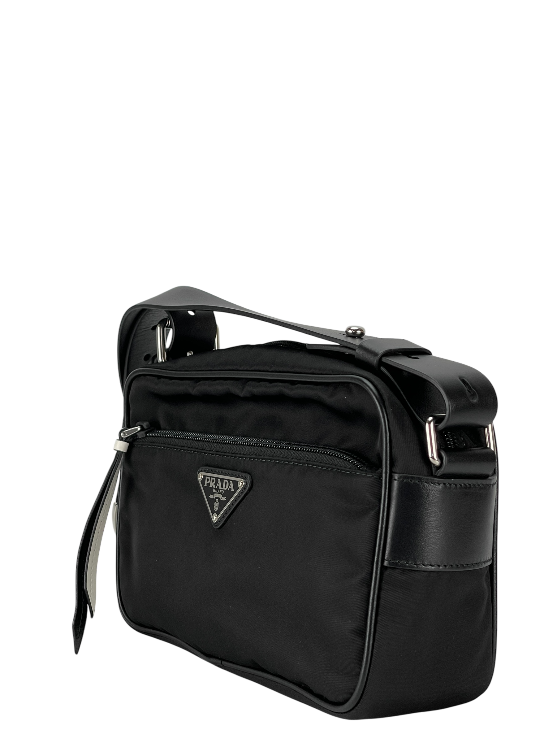 PRADA - New Vela Nylon Cross Body Bag Black Silver