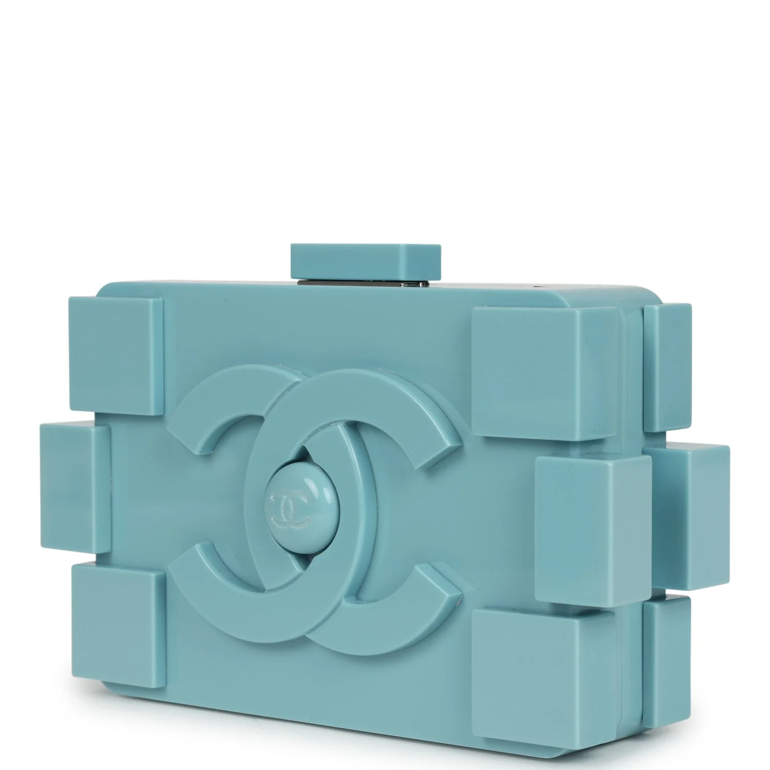 Pre-owned Chanel Supermarket Boy Brick Lego Minaudiere Clutch Light Blue Plexiglass Silver Hardware