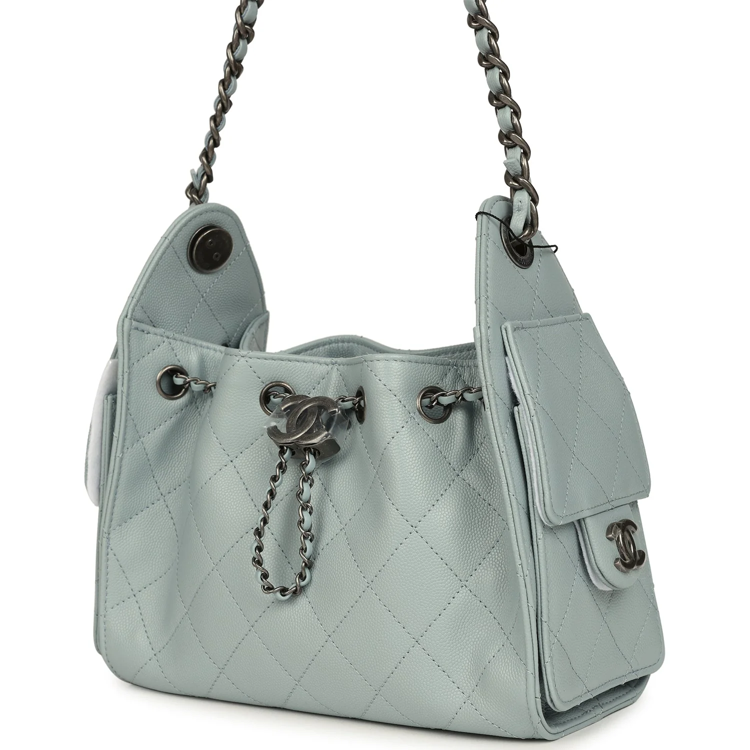 Chanel Mini 25 Hobo Bag Light Blue Caviar Aged Ruthenium Hardware