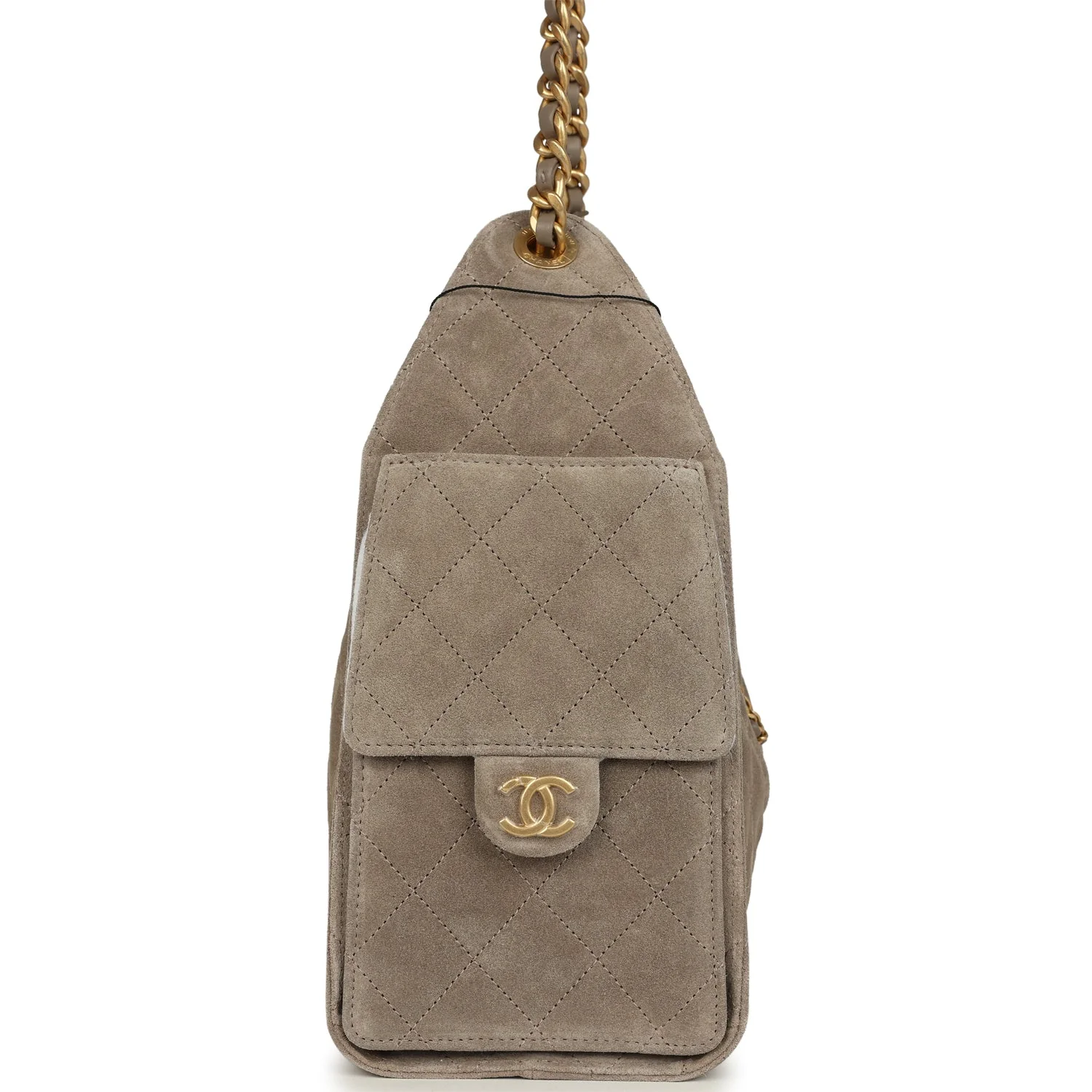 Chanel Small 25 Hobo Bag Dark Grey Suede Antique Gold Hardware