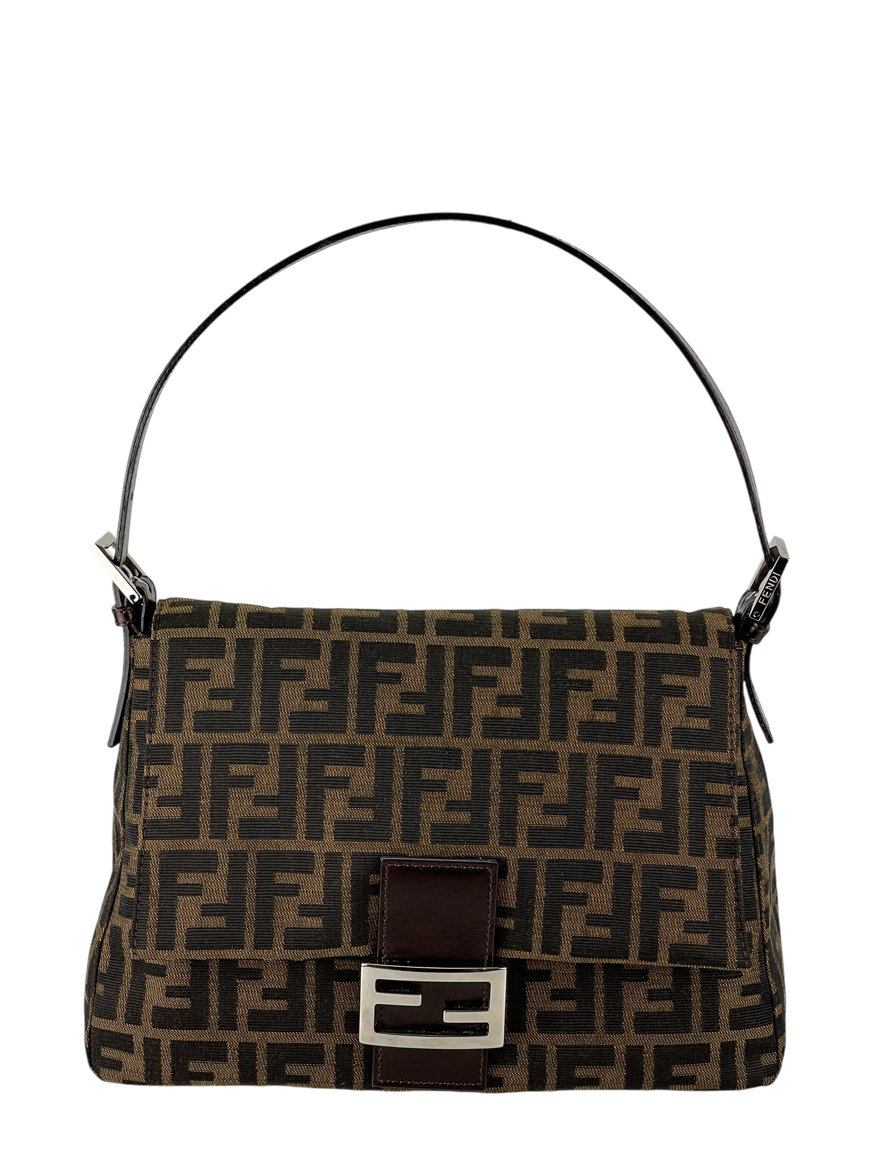 FENDI - Brown Zucca Mamma Baguette Handbag Silver Hardware