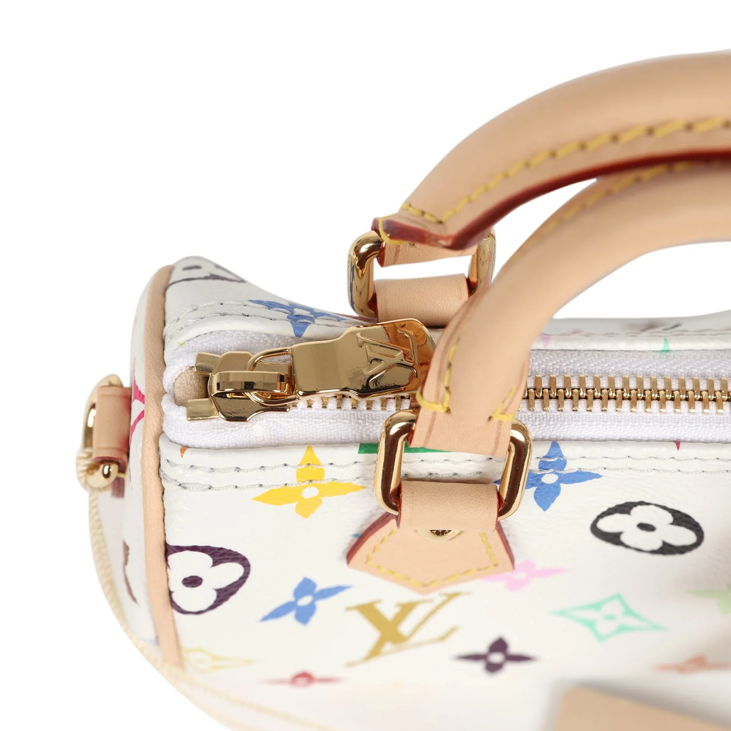 Louis Vuitton X Murakami Nano Speedy Bag White Multicolor Monogram Gold Hardware
